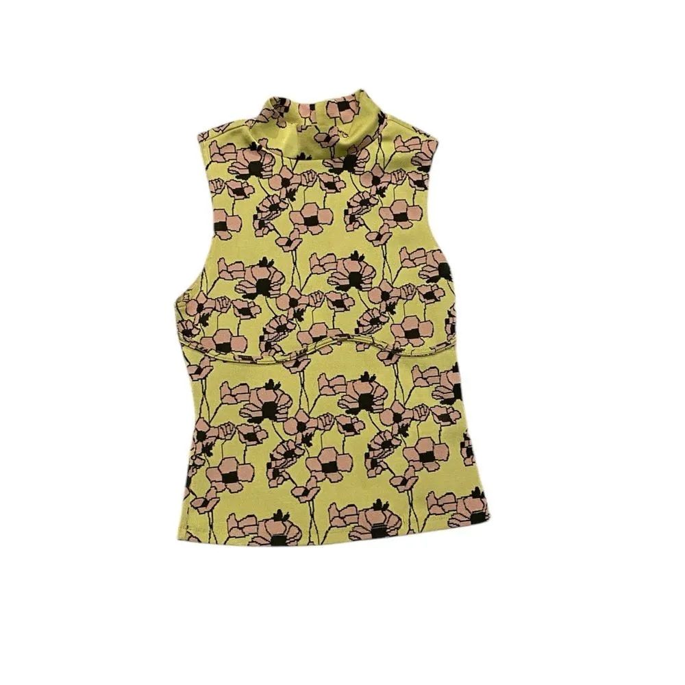Zara light green pink floral sleeveless mockneck underwire look bust top shirt - Image 2