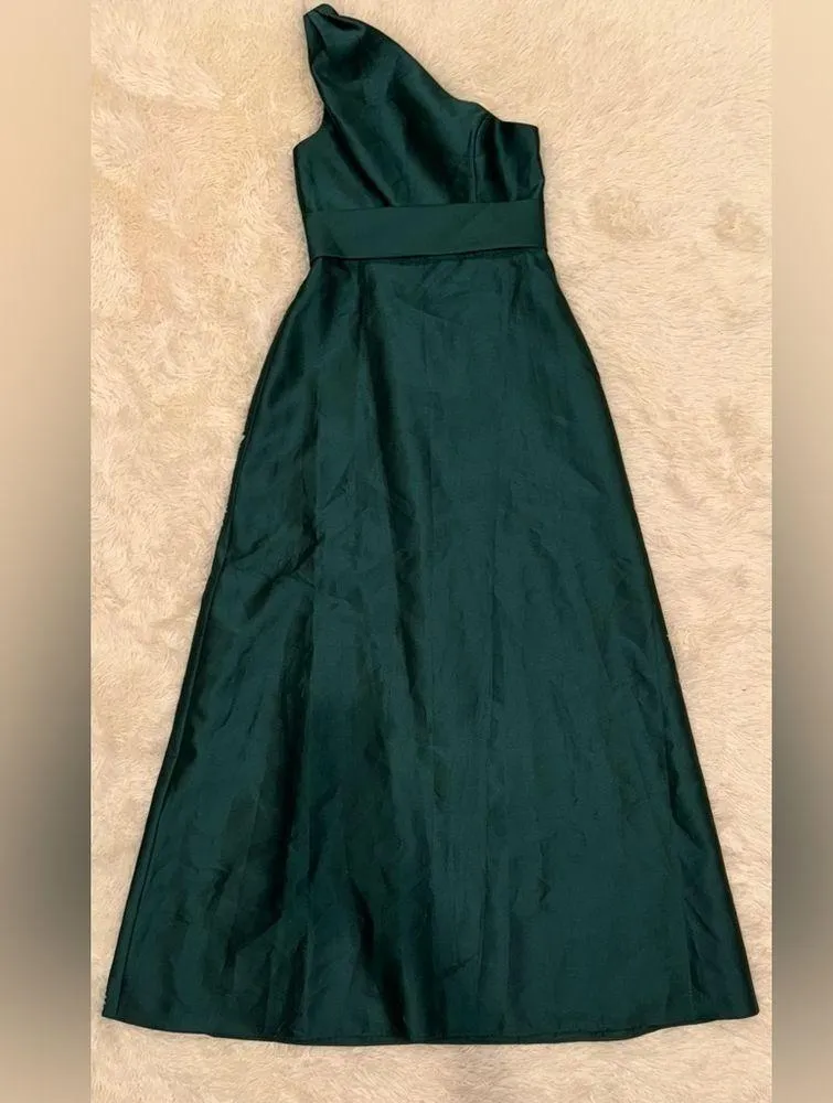 NWOT Alfred Sung Satin Twill One Shoulder A-line Pocket Gown Dress sz 4 - Image 3