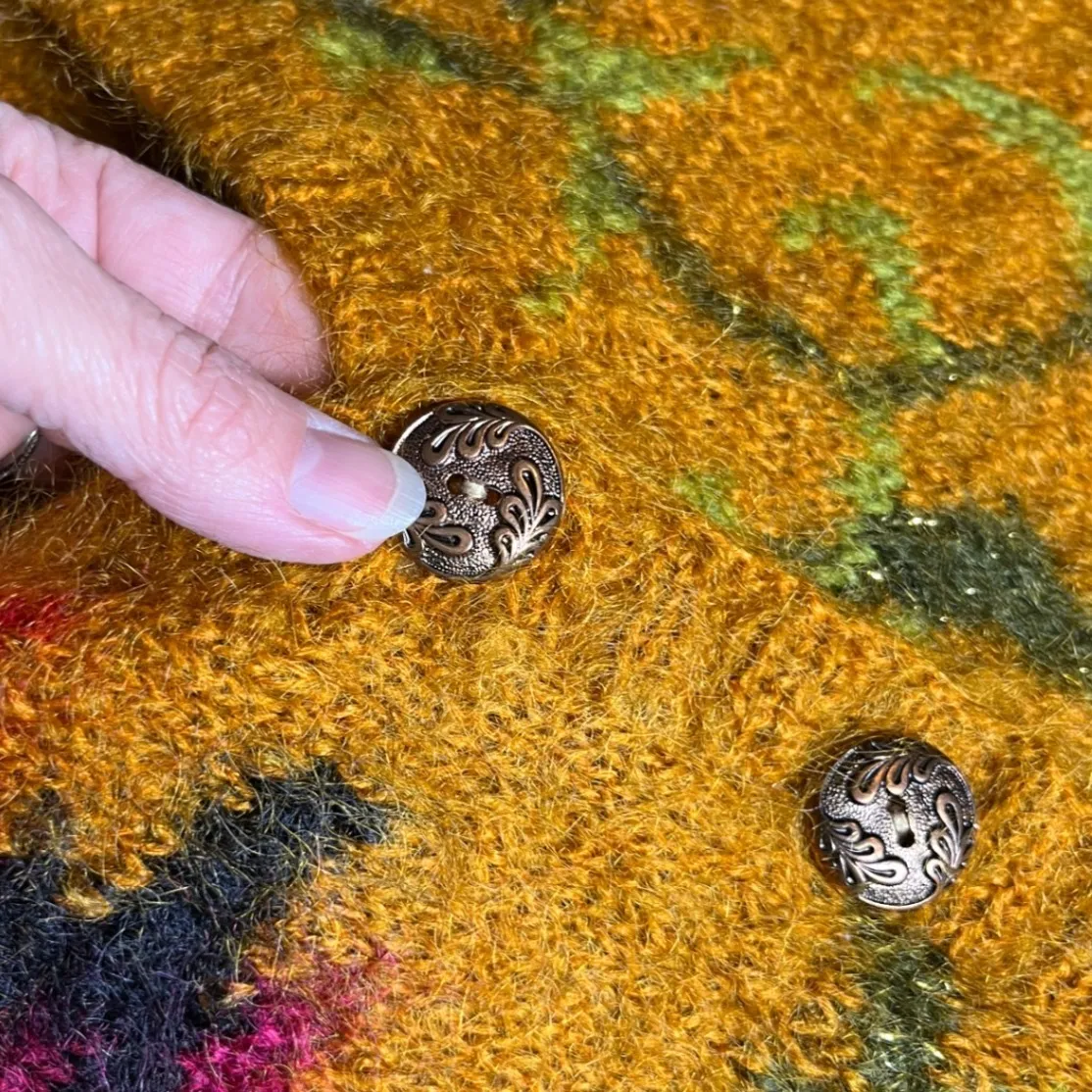 Vintage 80s Studio by Michelle Stuart Mohair Wool Floral Cardigan‎ M Yellow Size undefined - Image 8