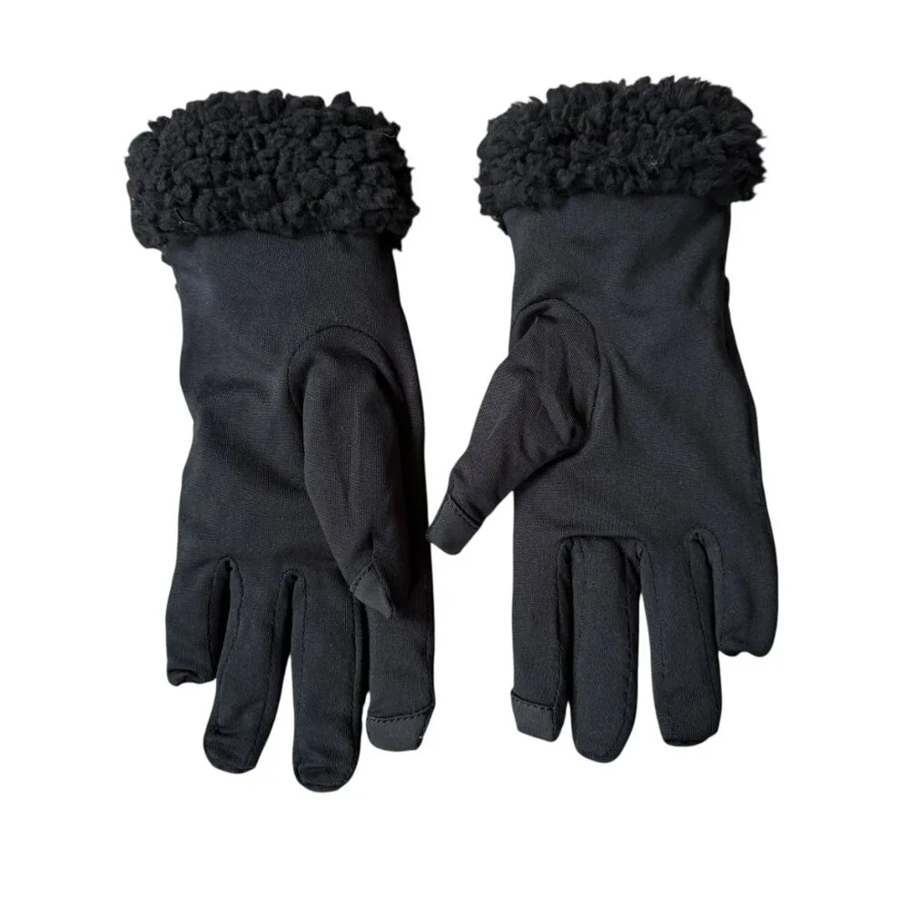 Black faux fur cuffed stretchy 9" gloves women's winter accessories - Image 2