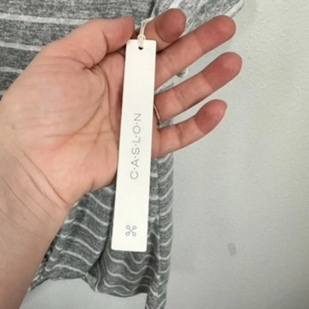 Caslon Nordstrom Twist Front‎ V Neck Lightweight Casual Tee Shirt Grey Striped - Image 3