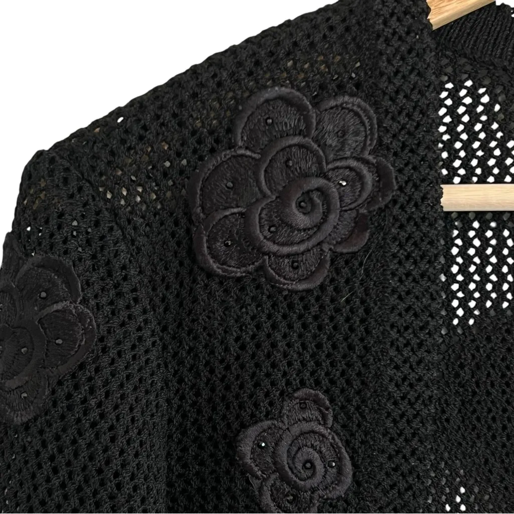 Elana Womens Y2K Crochet Knit Bolero Sweater Size M Floral Applique Whimsigoth Black Size M - Image 2