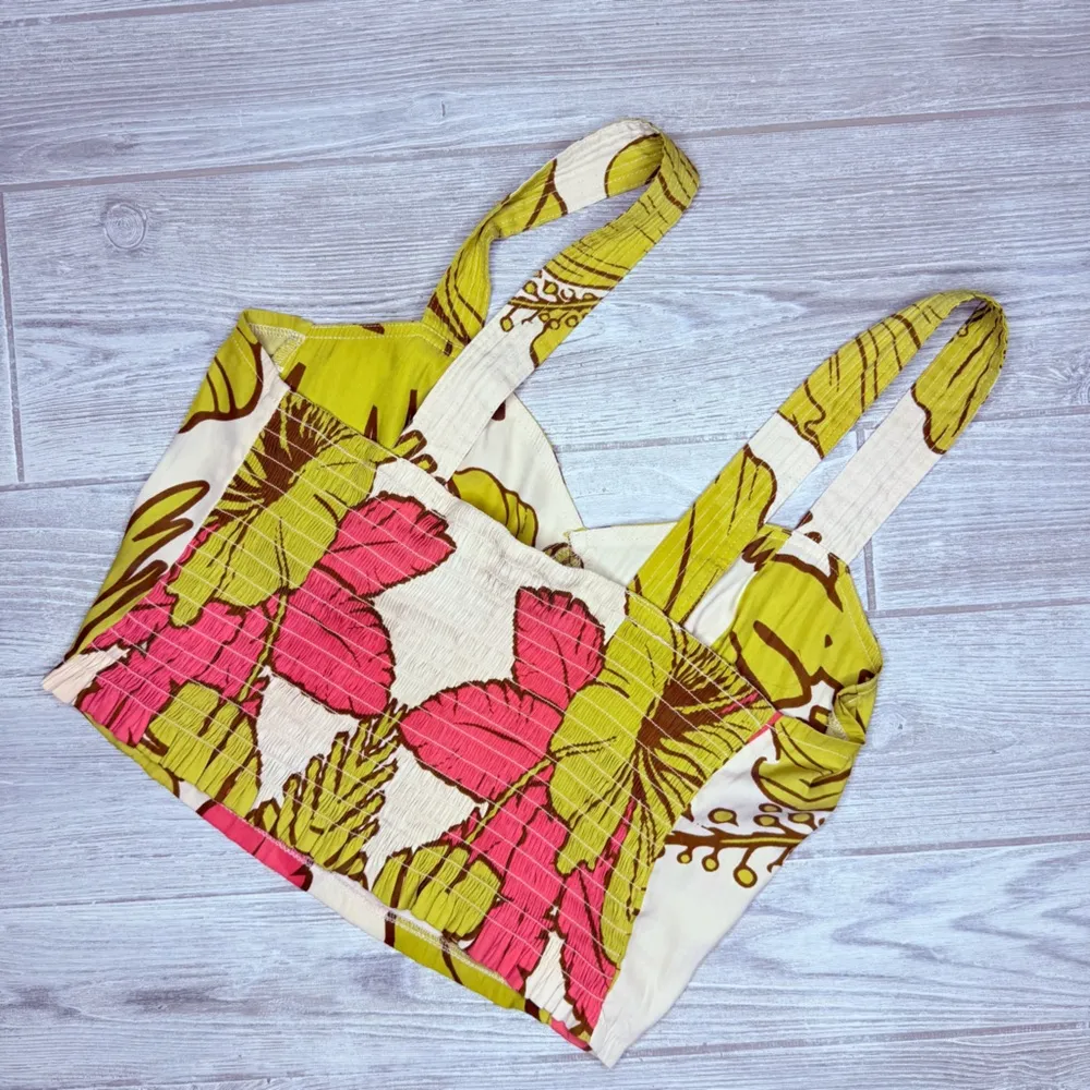 Rose and Olive tropical palm leaf floral cropped tank top sleeveless large beach - Image 2