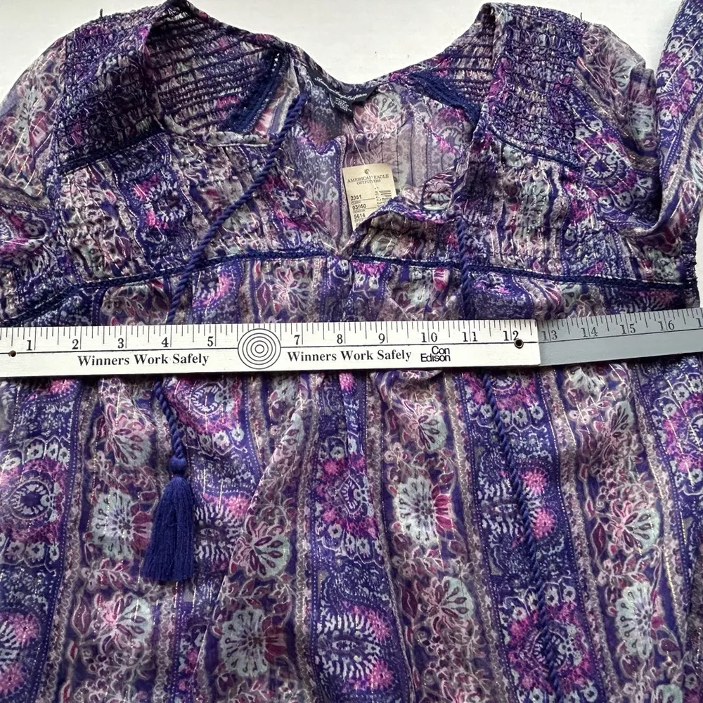 American Eagle pink and purple long sleeve Boho Top, size Extra Small - Image 8
