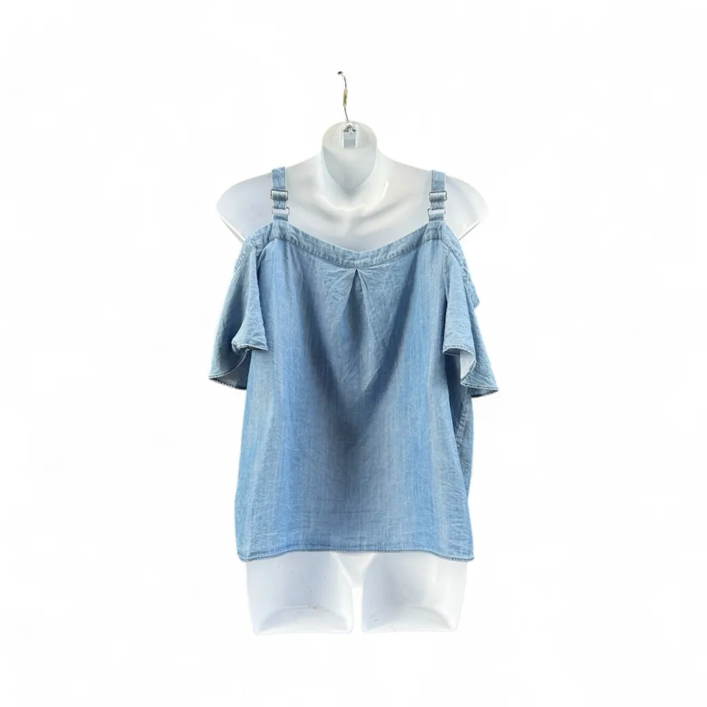 Bebe  Chambray V-neck Cold Shoulder Top - Image 4
