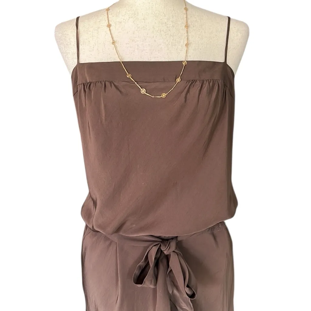 BCBGMAX Brown Silk Slip Dress with Belt - Image 9