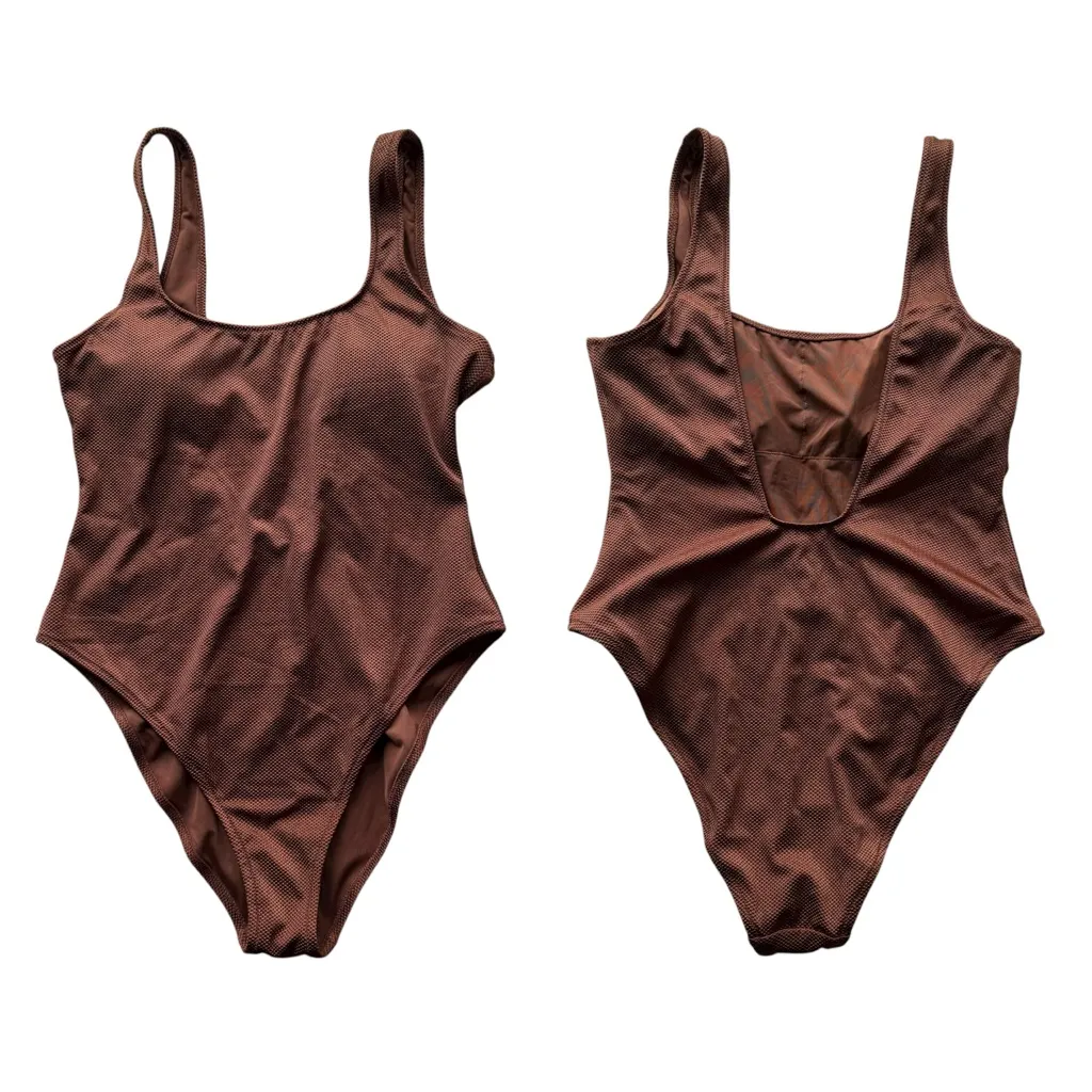 Aerie One Piece Cheekiest Swimsuit Pique Babewatch Brown Size Large Swimwear - Image 9