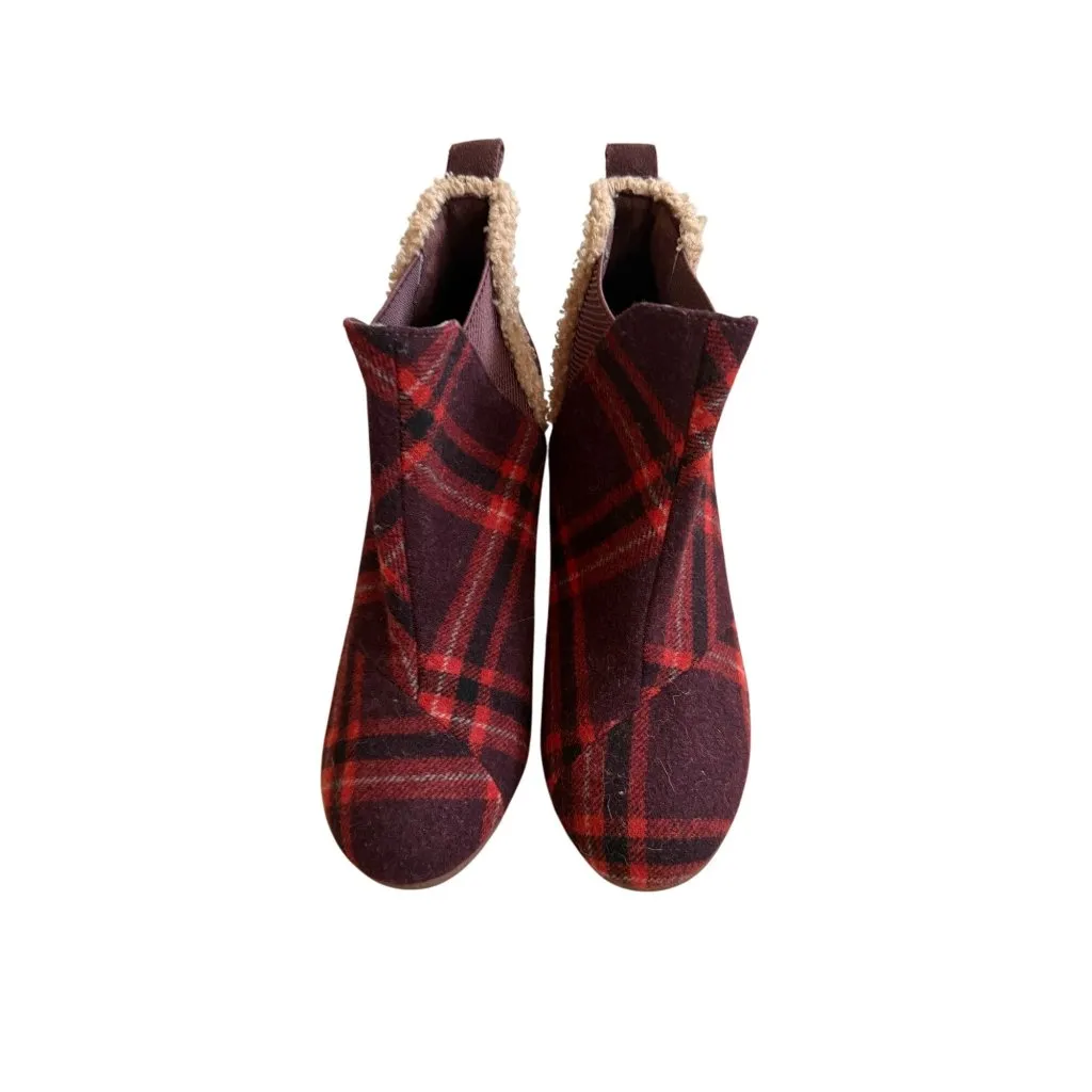 TOMS Holiday Red Plaid Wedges Ankle Boots Size US 7 - Image 3