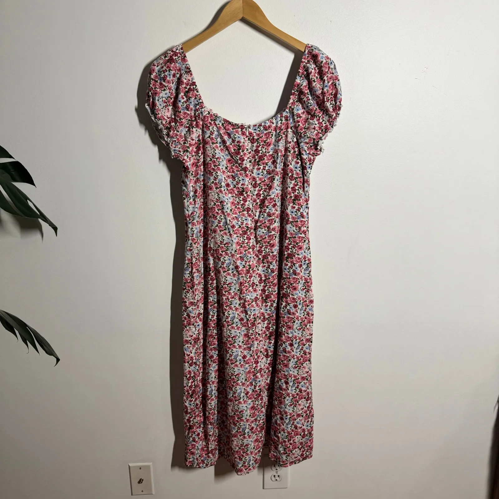 Womens L Floral Red Pink Garden Milkmaid Tradwife Babydoll Coquette Peasant Size L - Image 2