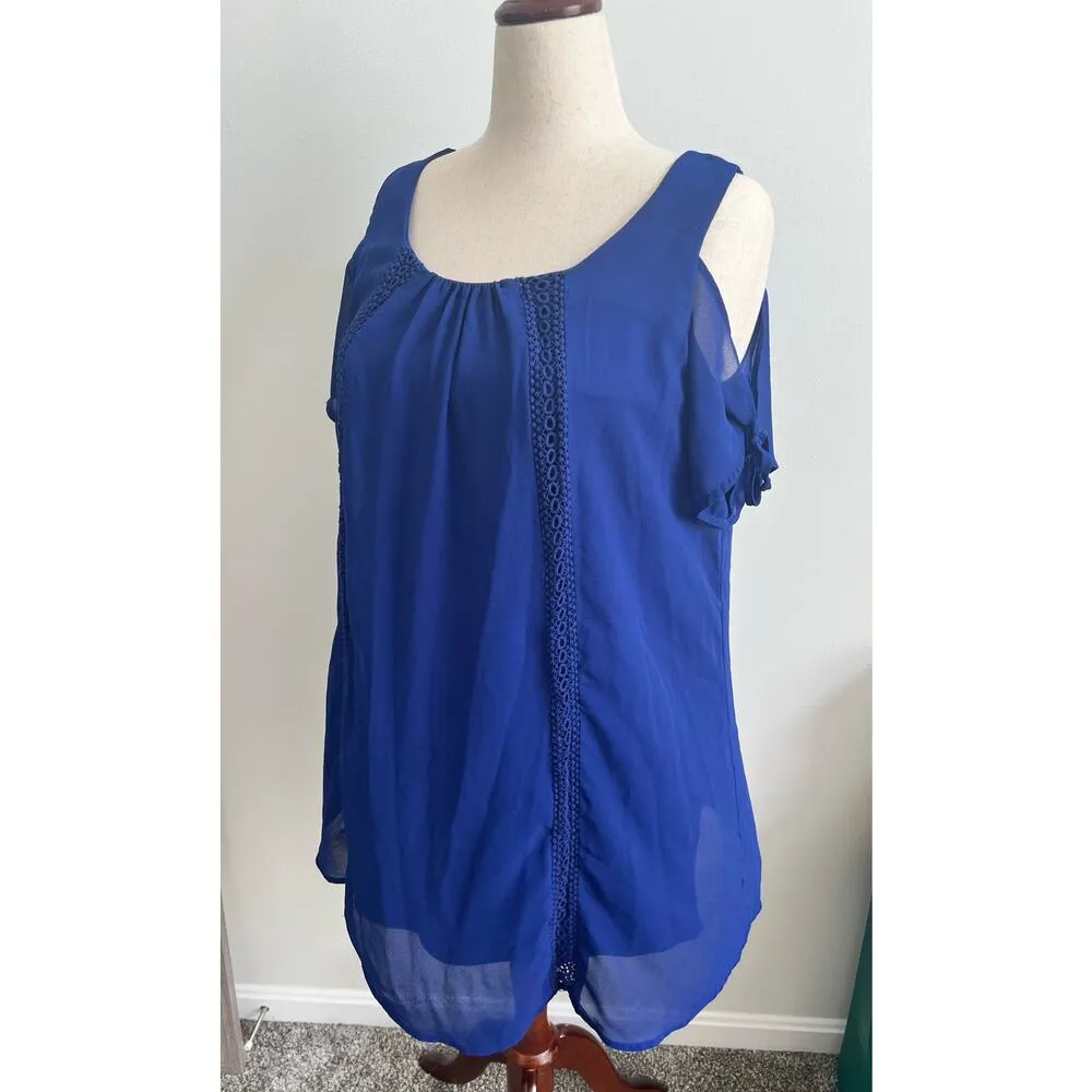 Sequin Hearts Sheer Cut Out Shoulder Tunic Blouse Large - Image 2