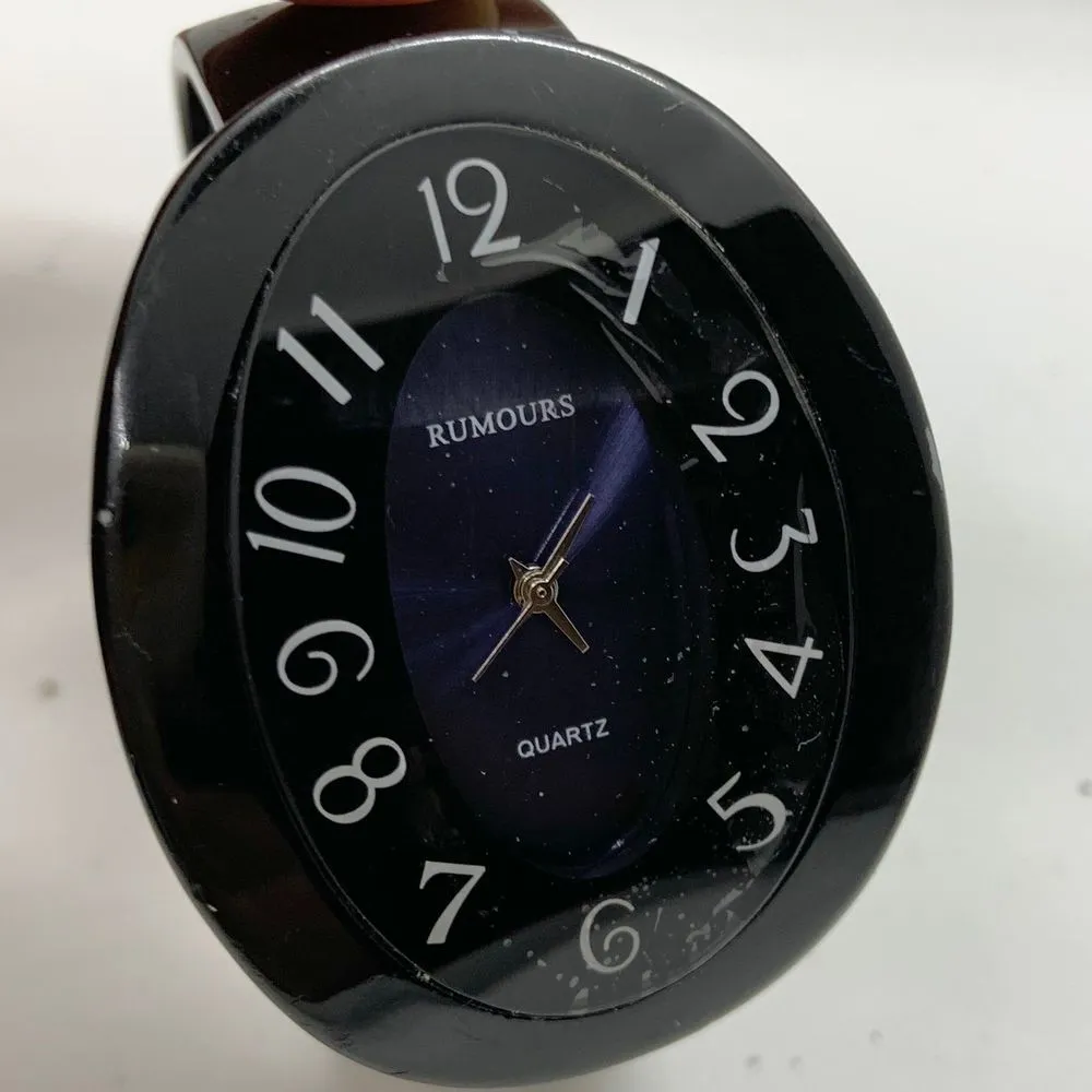 Rumours ladies 39mm black toned cuff bracelet watch blue dial size 6.5” battery - Image 2