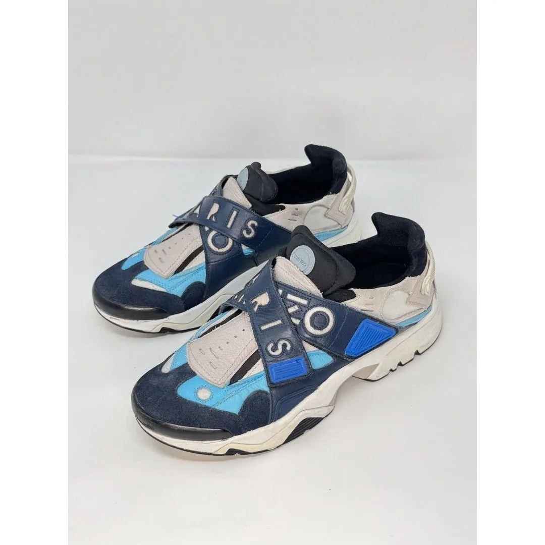 KENZO Women Shoes Blue Sonic Trainer Leather Chunky Sneakers Cross Strap 44 US 9 - Image 6