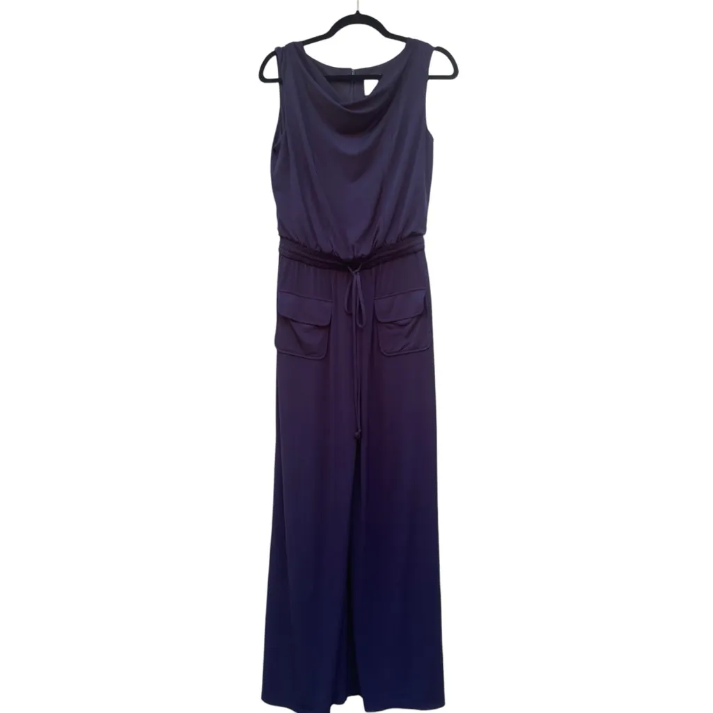 Vince Camuto Navy ITY Cowl Neck Wide Leg Sleeveless Chic Jumpsuit Small in EUC - Image 4