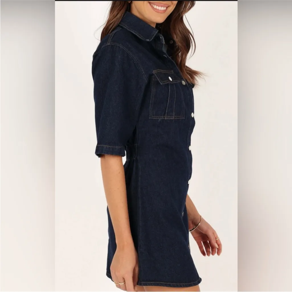 Petal & Pup Rev Mini Short Sleeve Button Denim Dress Size Small NEW - Image 5