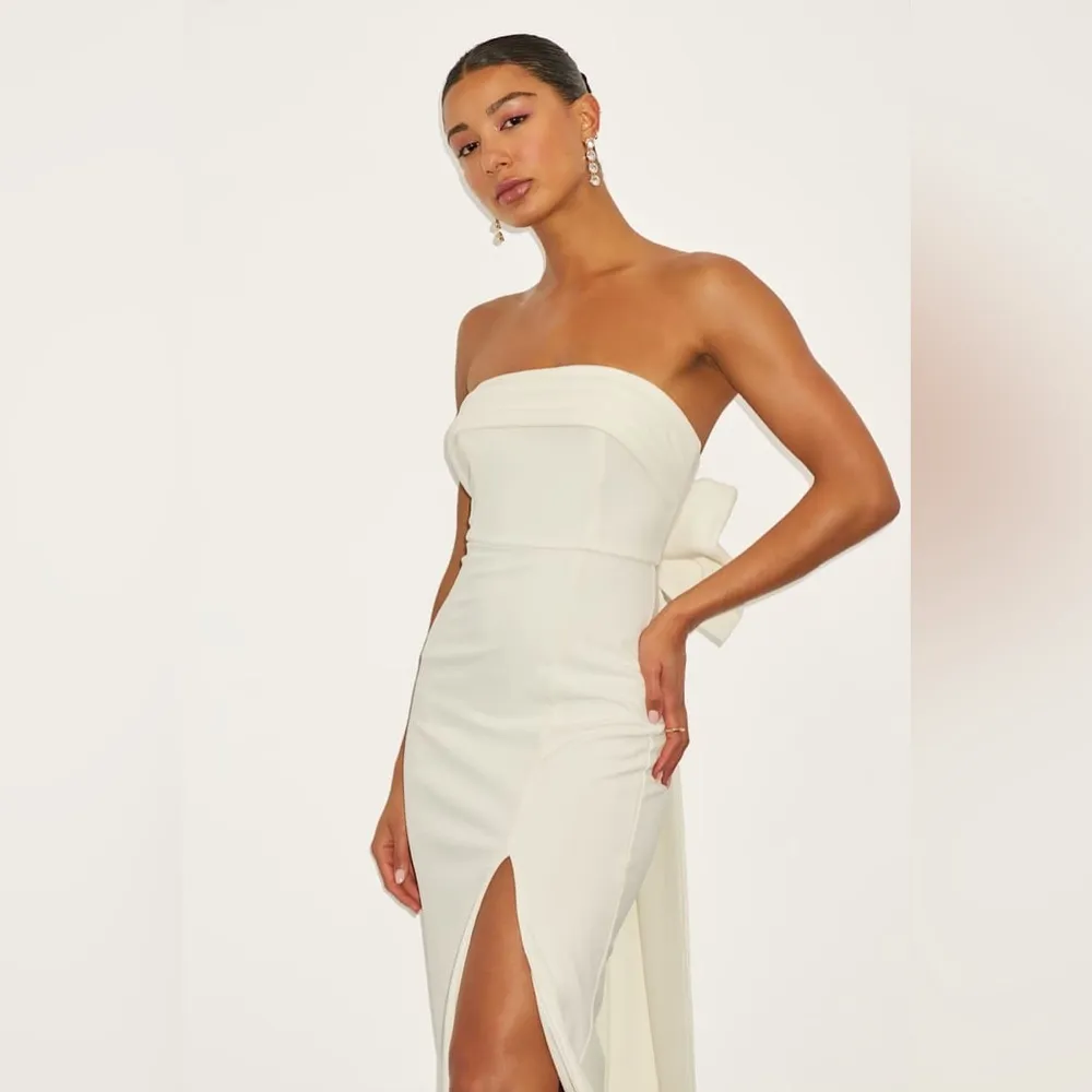 LULU’S Fabulous Phenomenon White Strapless Bow Midi Dress - Image 6