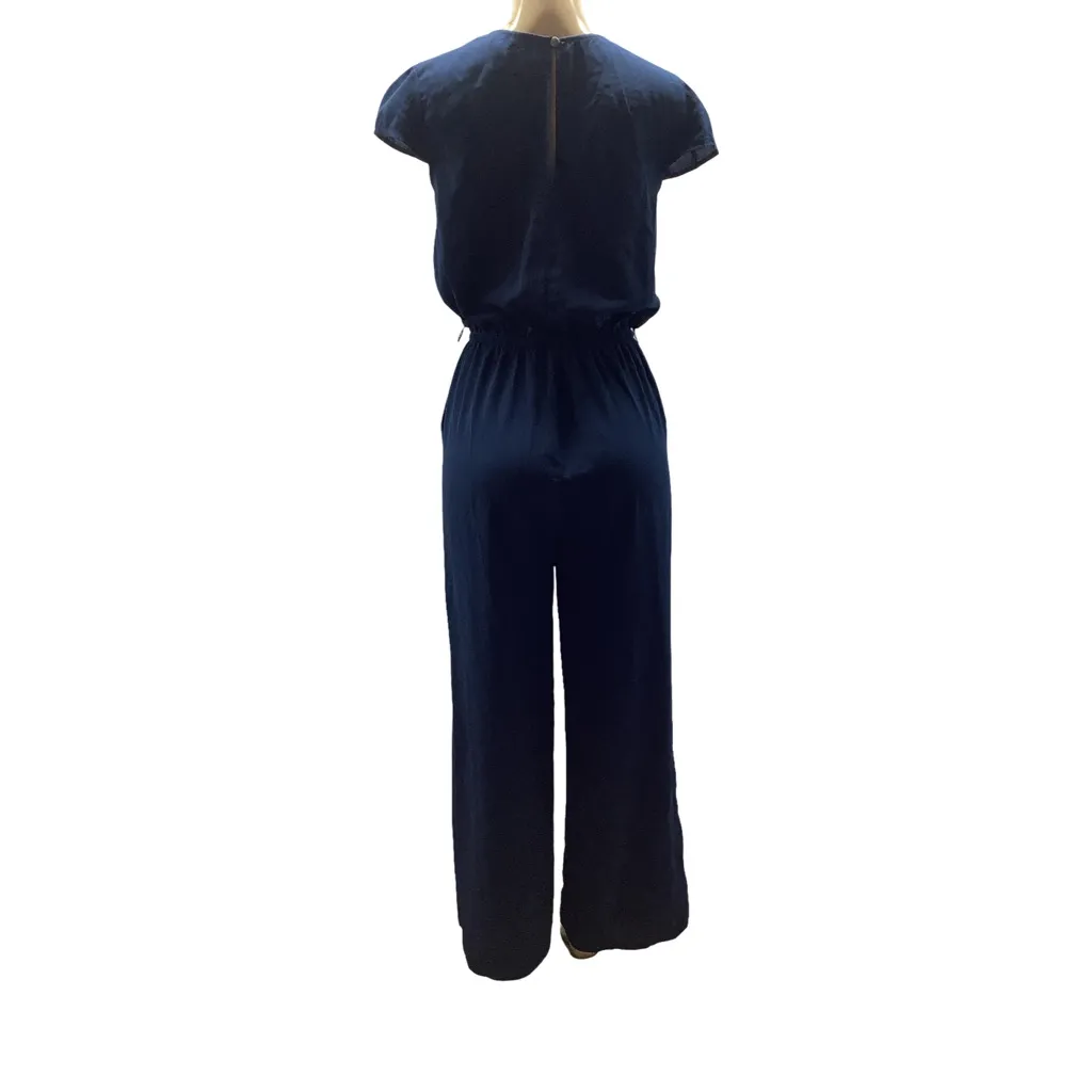 Bebop Size Medium Elegant Navy Short Sleeve Cross Front Jumpsuit. Preloved - Image 6