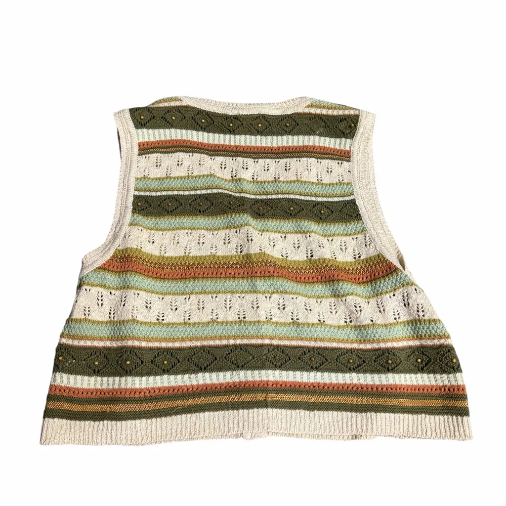 Vintage Liz Sport Button Front Crochet Knit Sweater Vest Cropped Medium Petite - Image 5