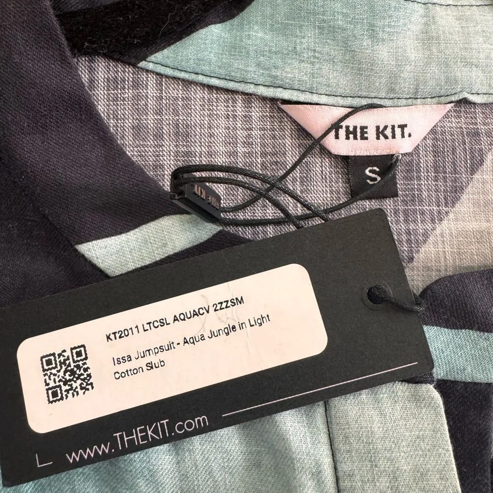 The Kit by Daniel Vosovic Aqua Jungle Light Cotton Slub Issa Jumpsuit Size S Blue - Image 4