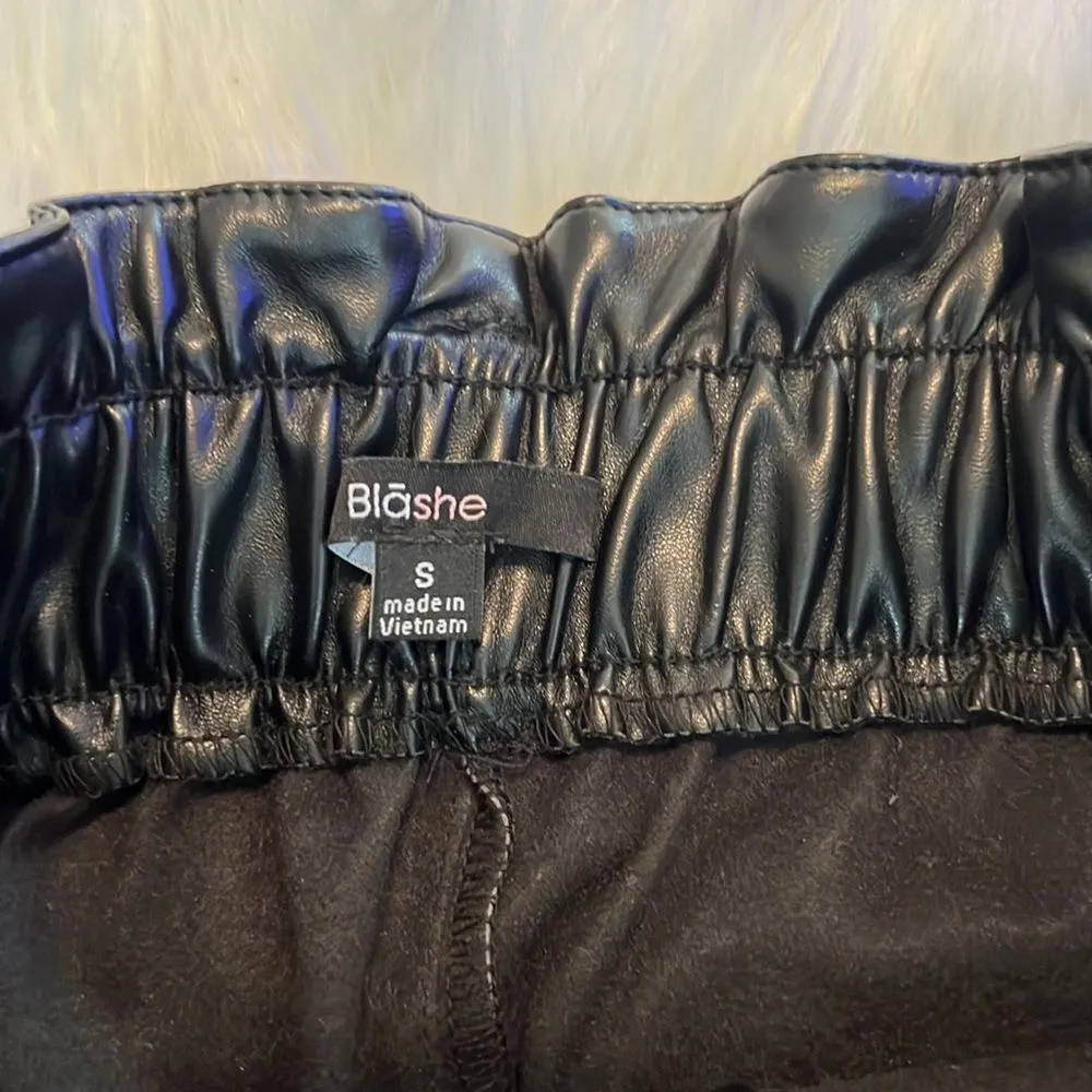 Blashe Black Faux Leather Paper Bag Waist w/ Pockets Mini Skirt Size Small - Image 5