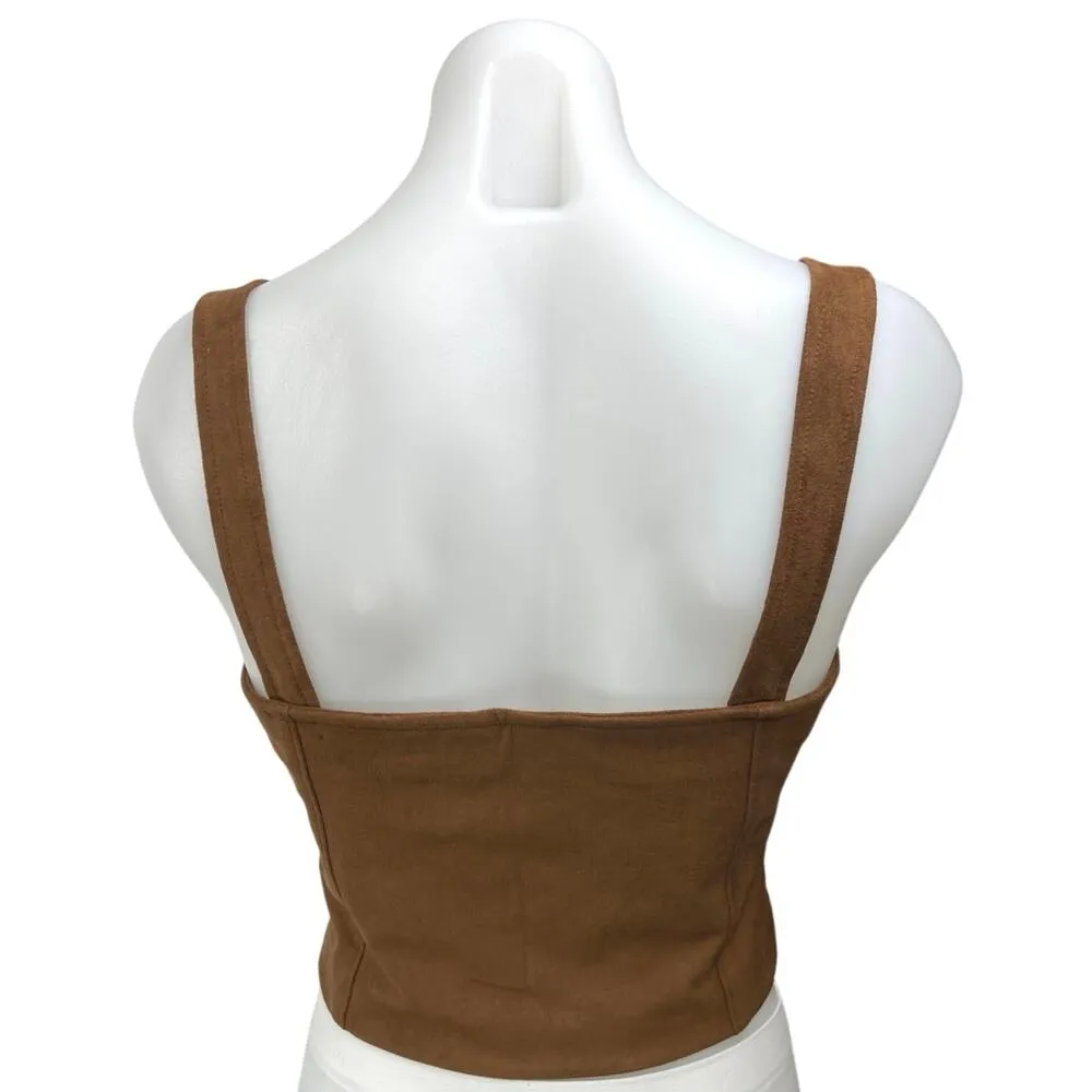 Abercrombie & Fitch Women's Brown Faux Suede Sleeveless Crop Tank Top Size S - Image 2