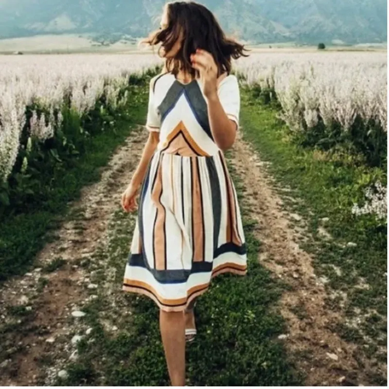 Piper & Scoot Striped Short Sleeve Cotton Midi Eleanor Dress Size XS - Image 2