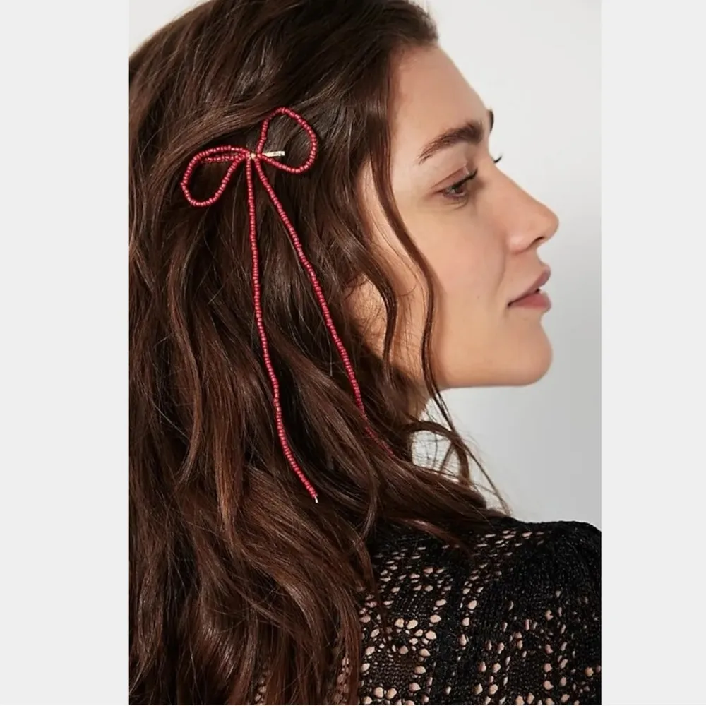 Free People Coquette Dainty Beaded Bow Bobby Pins in Black NWT Dangle - Image 6