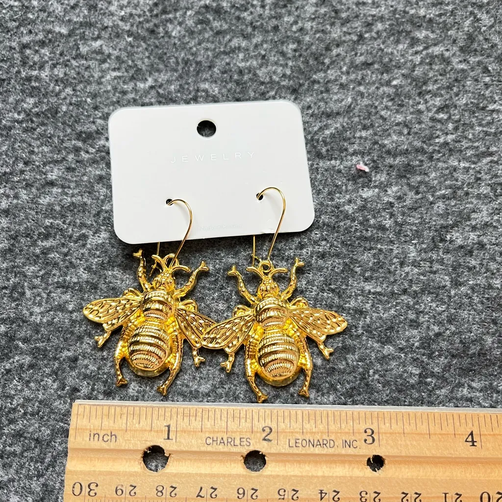 Gold Tone Beetle Insect‎ Earrings Vintage Style Bug Dangle Hook Earrings Unique - Image 2
