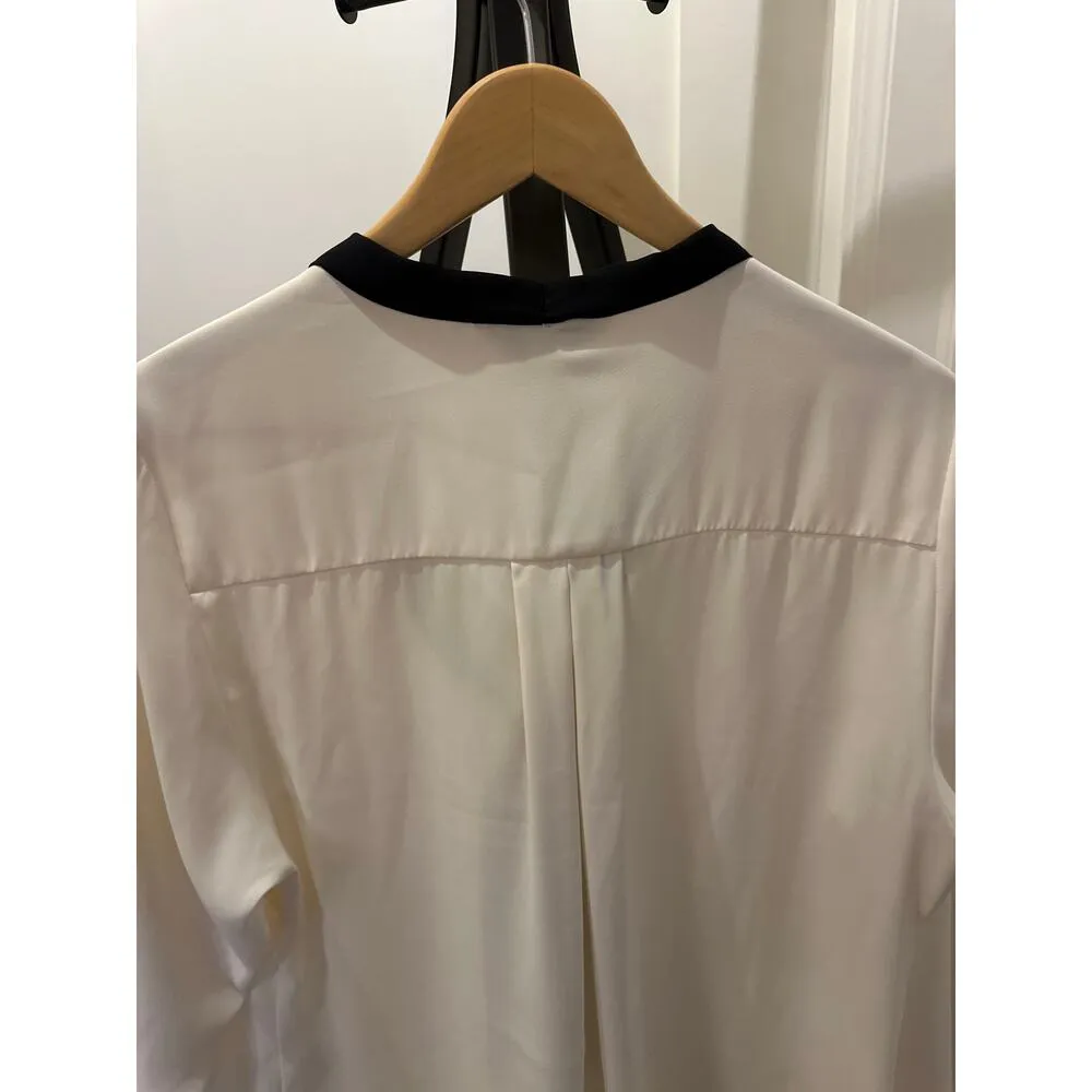 CJ Banks Womens Cream Black Tie Front Tunic Top Size 1X Long Sleeves Business - Image 5