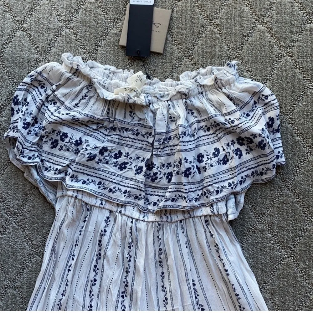 Sugar and Cream strapless wide leg jumpsuit western bohemian gypsy summer Blue - Image 5