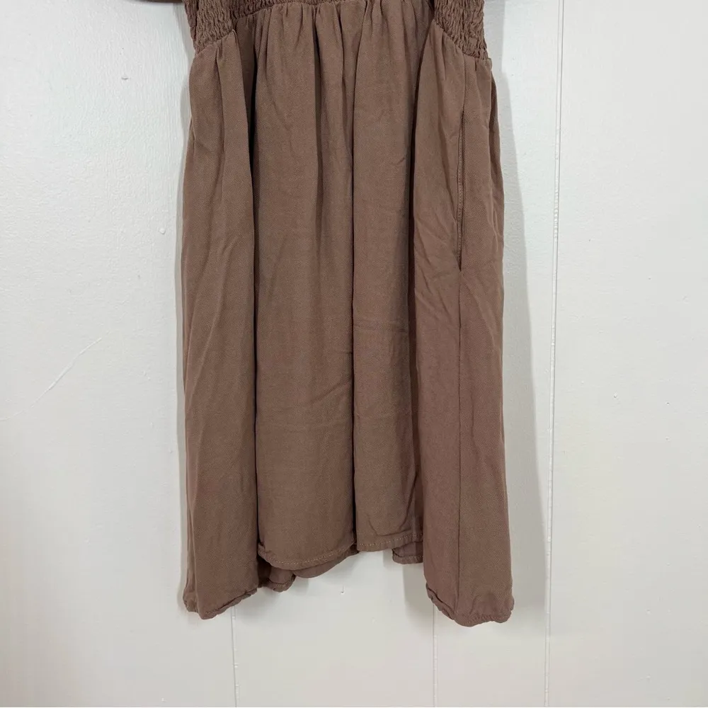 Camellia Brown Puff Sleeve Smocked Mini Dress - Image 8