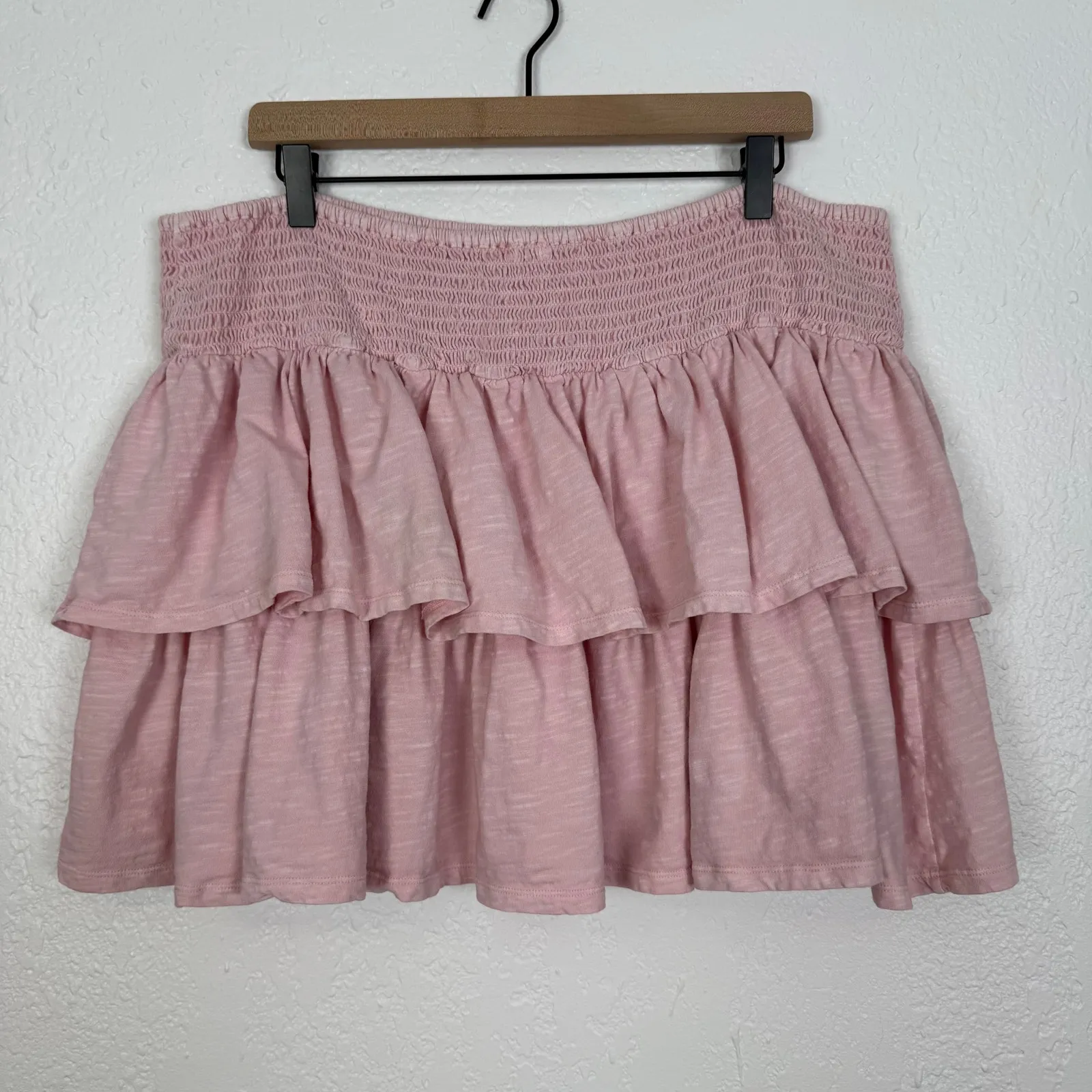 Aerie Ready To Ruffle Mini Skirt Pink Smocked Tiered Coquette Soft Girl Size XXL - Image 2