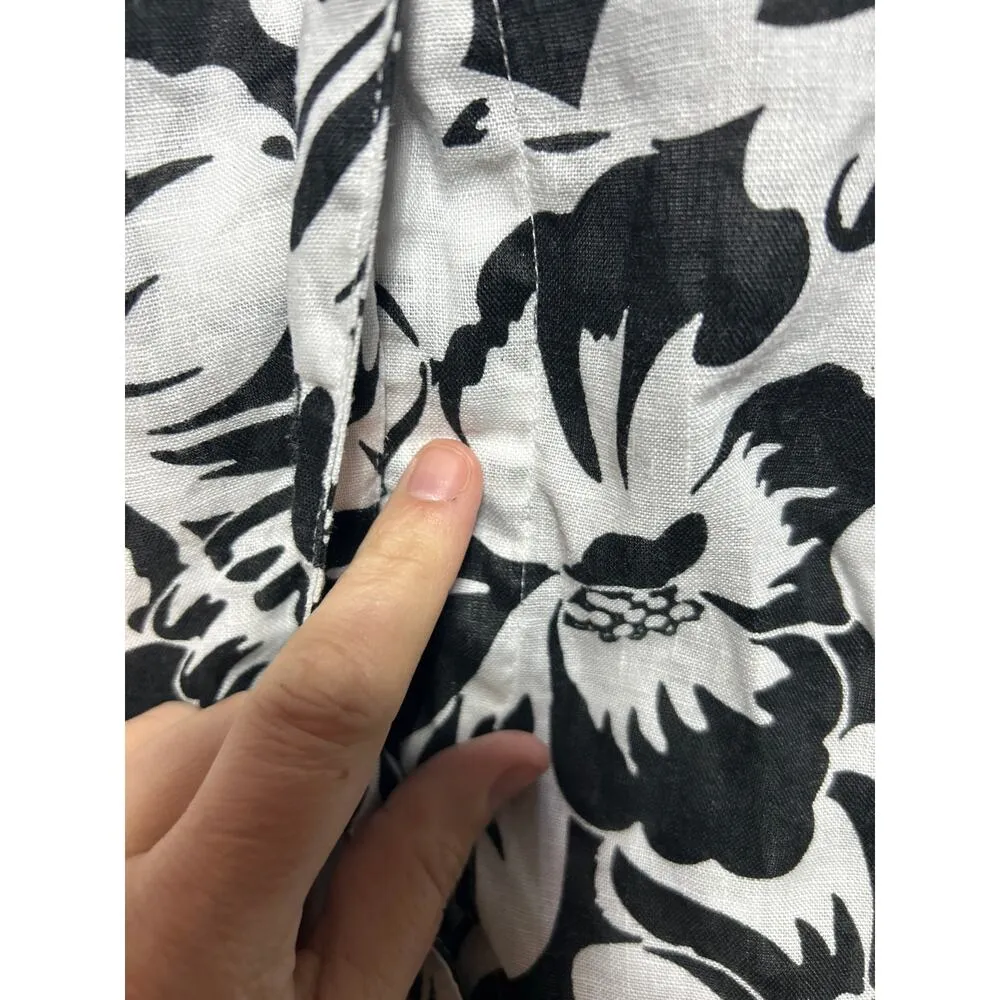 Saint Tropez West 3X Linen Button Up White Black Floral Tropical Hawaiian Cuff - Image 9