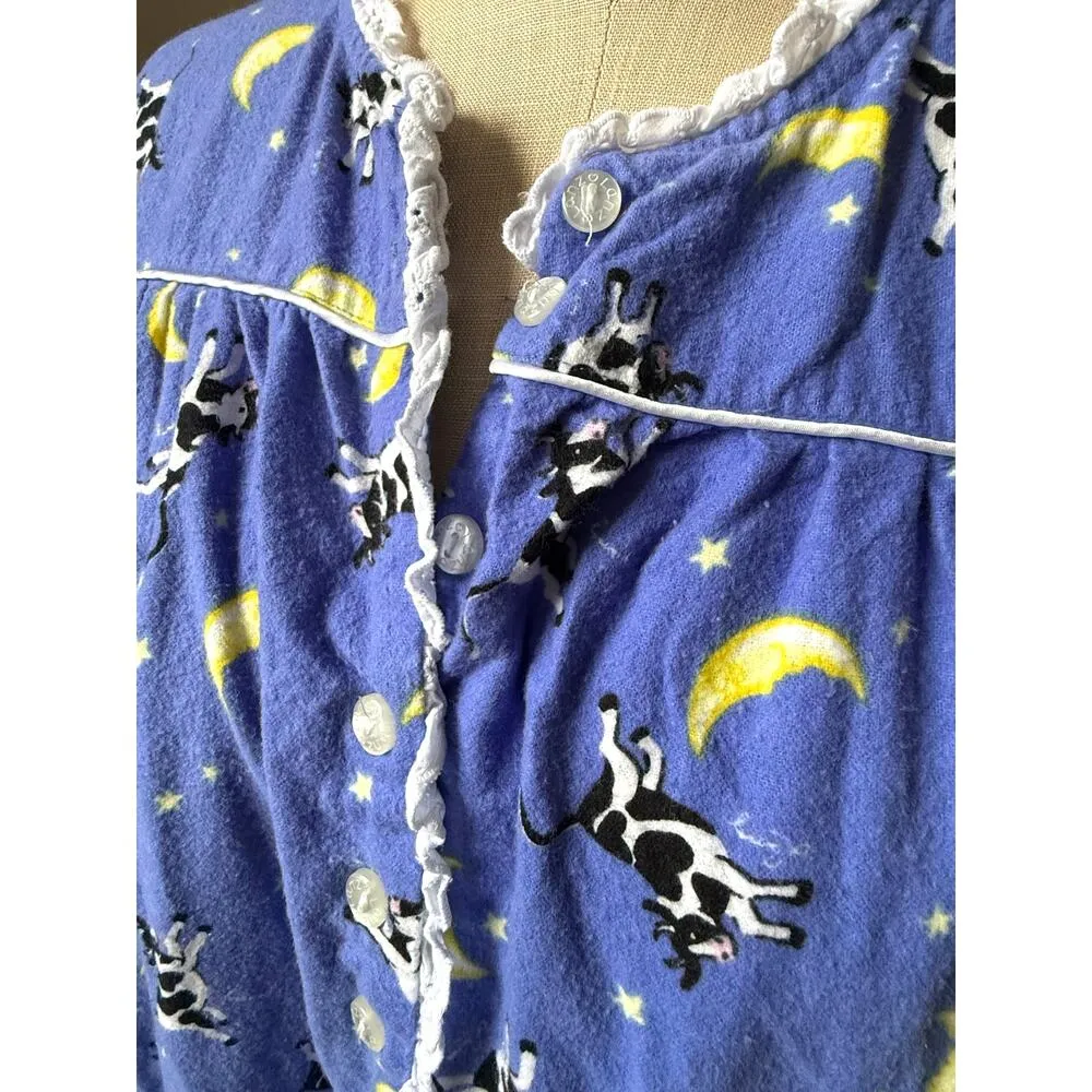 Lanz of Salzburg Cow Jumped Over the Moon Flannel Nightgown Size Medium Blue - Image 3