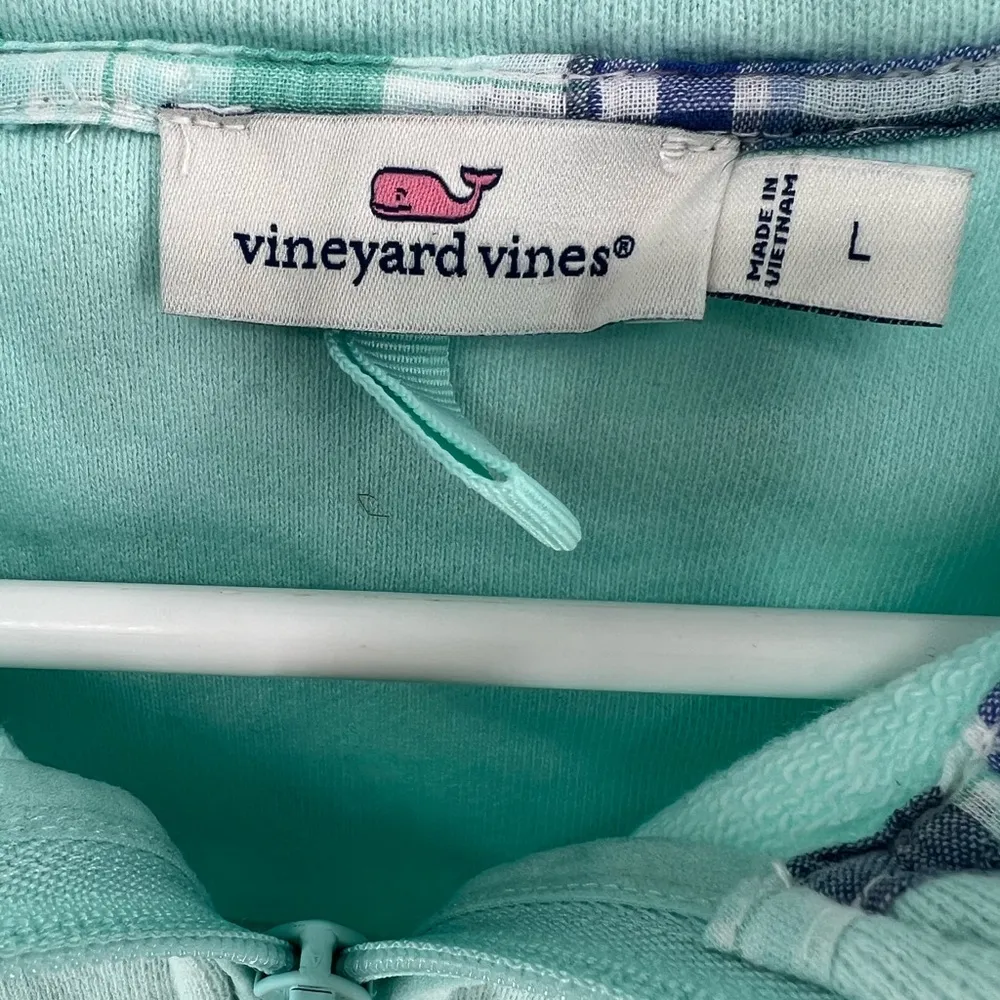 Vineyard Vines pullover 1/4 zip L light blue plaid cotton preppy collared casual - Image 7