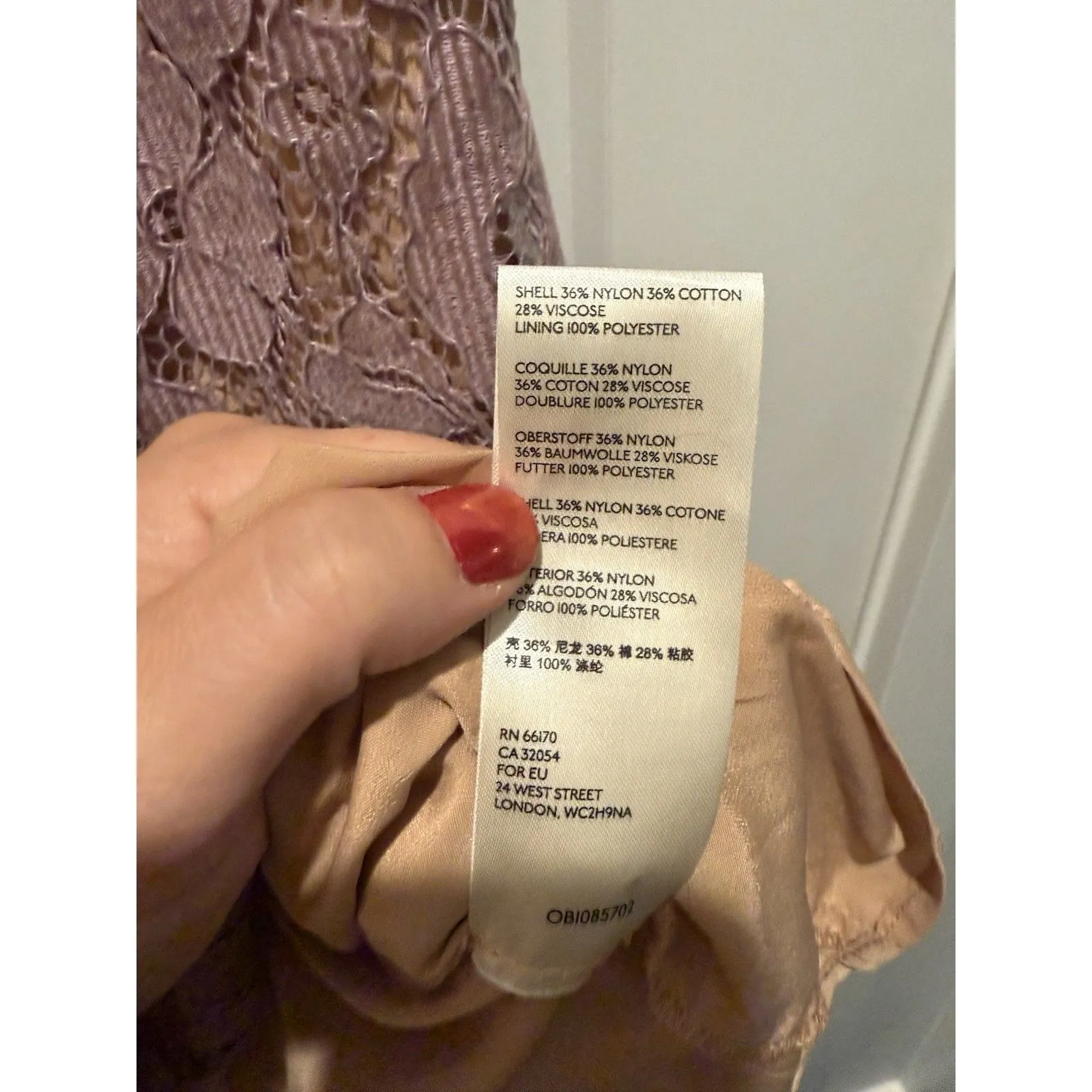 Free People Dangerous Love Mini Dress 12 Lilac Nude Floral Lace Large Purple - Image 6