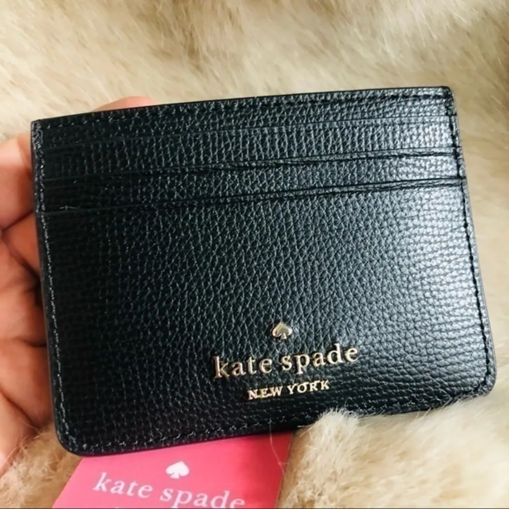 Kate Spade Black Saffiano Leather Card Holder Wallet KSNY Logo NWT - Image 3