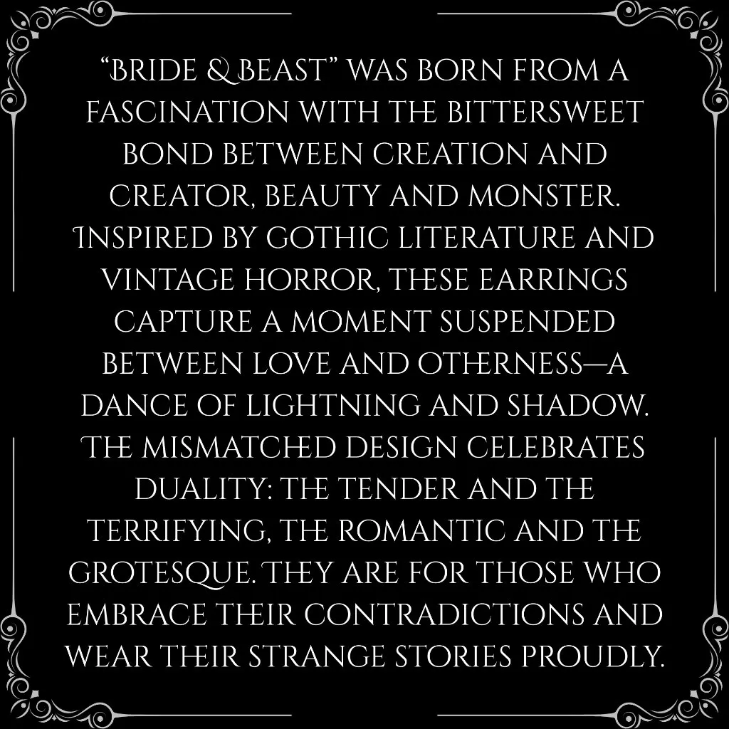 Gothic Victorian "Bride & Beast" Goth Monster Cameo Mismatched Earrings - Image 5