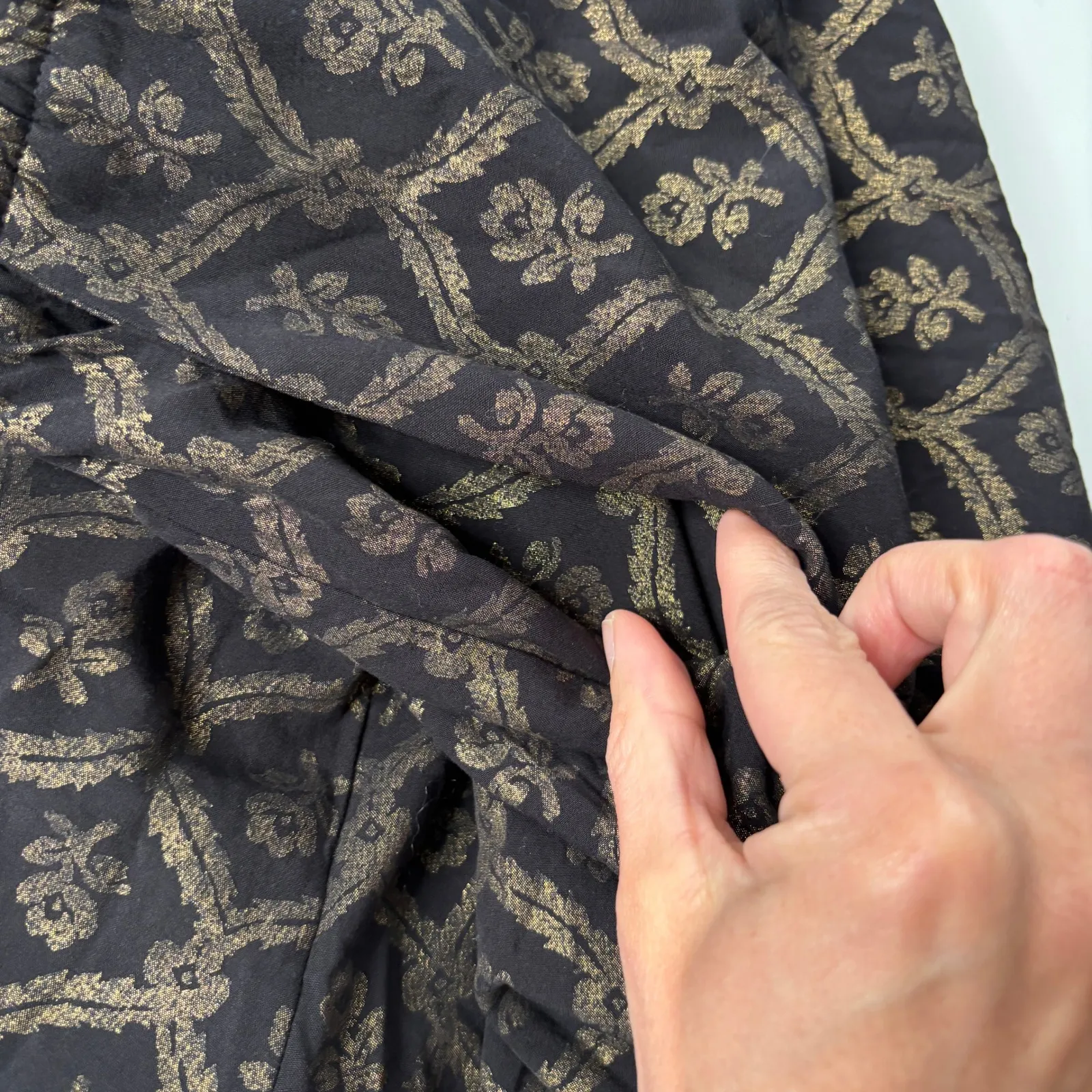 NWT Old Navy Black Gold Floral Jumpsuit Long Sleeve XXL Rayon Boho Modest Office - Image 9