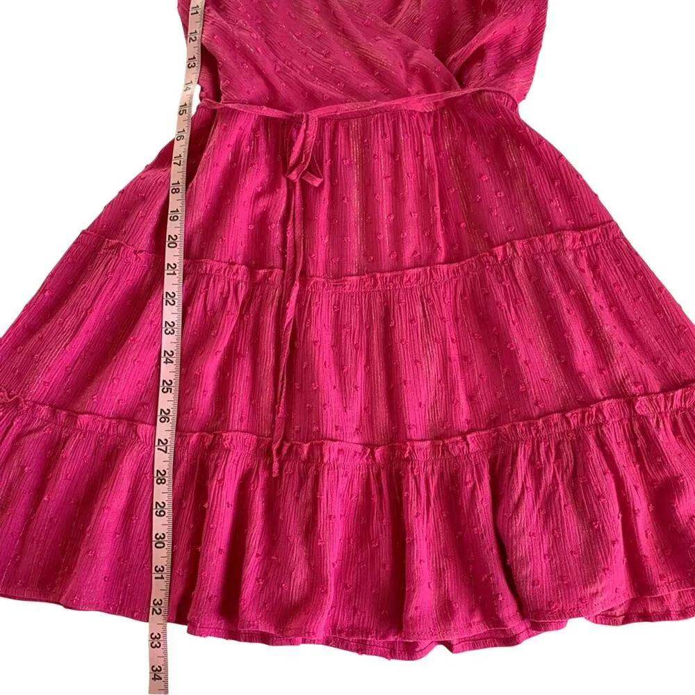 Francesca’s Blue Rain Christina Magenta Pink Clip Dot Surplice Mini Dress Large - Image 7