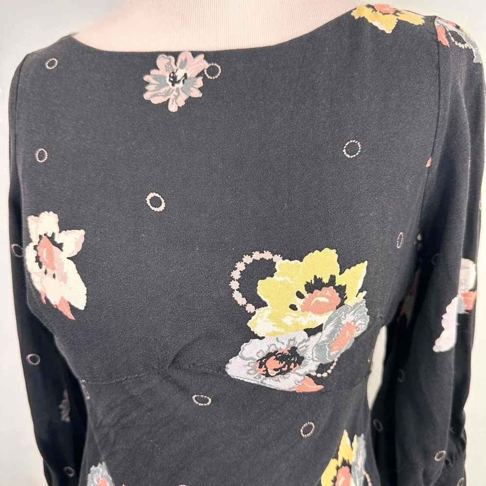 Free People Black Floral Long Sleeves Sunshadows Open Sleeve Dress Size Small - Image 2