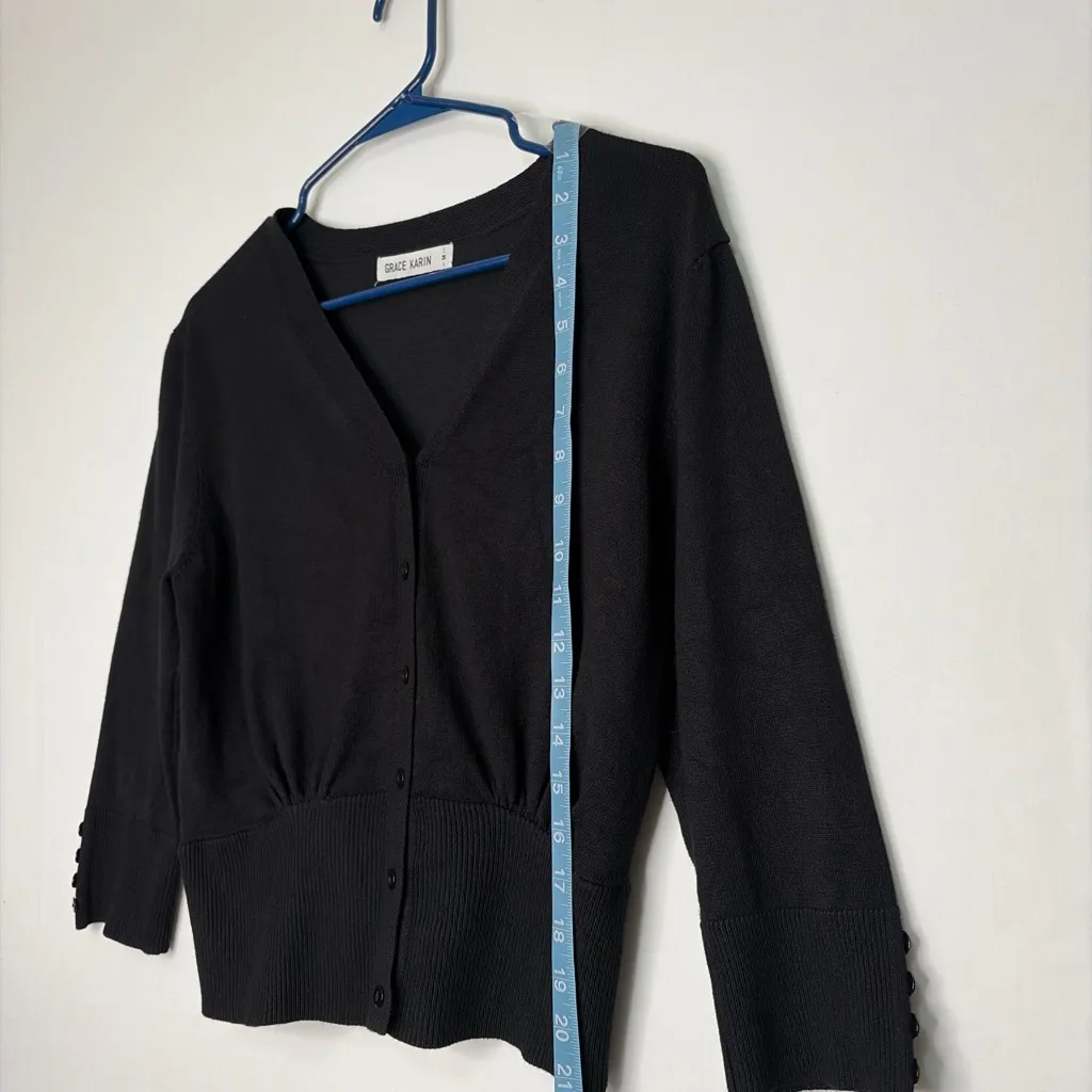 Grace Karin Black Button Front Cardigan Sweater Size M(C39) - Image 5