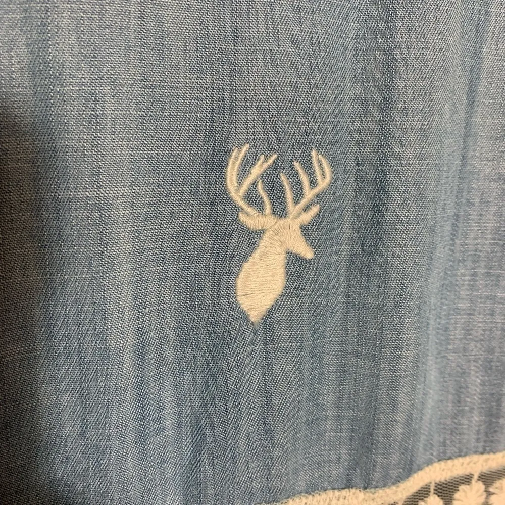 Judith March chambray deer sleeveless blue and white embroidered mini dress L - Image 6