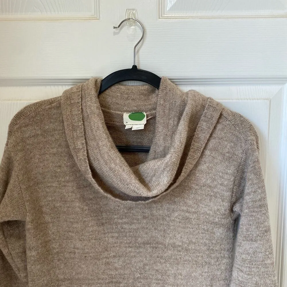 ANTHROPOLOGIE Sonoran Cowl Neck Sweater Dress Size XS Tan Beige Wool Blend - Image 3