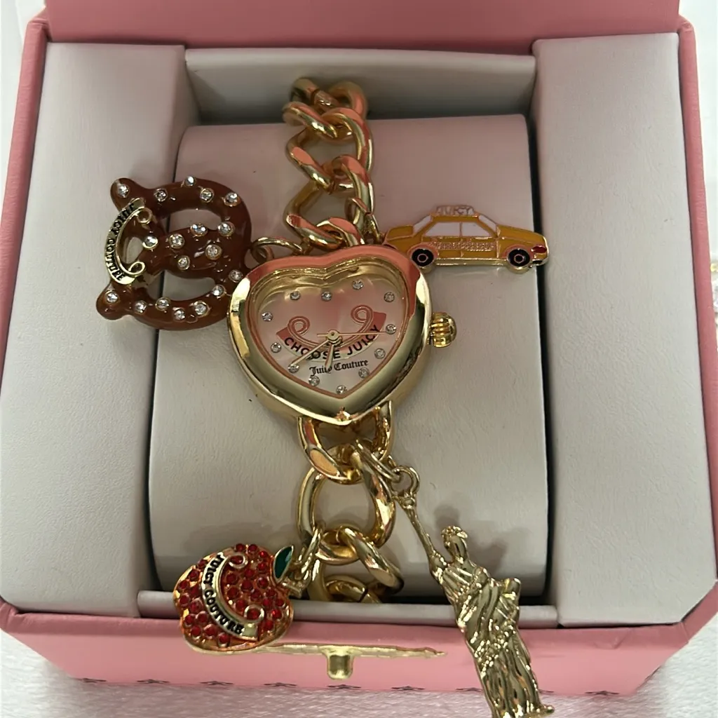 Brand New Juicy Couture gold watch with pretzel, taxi, Apple & statue liberty - Image 2