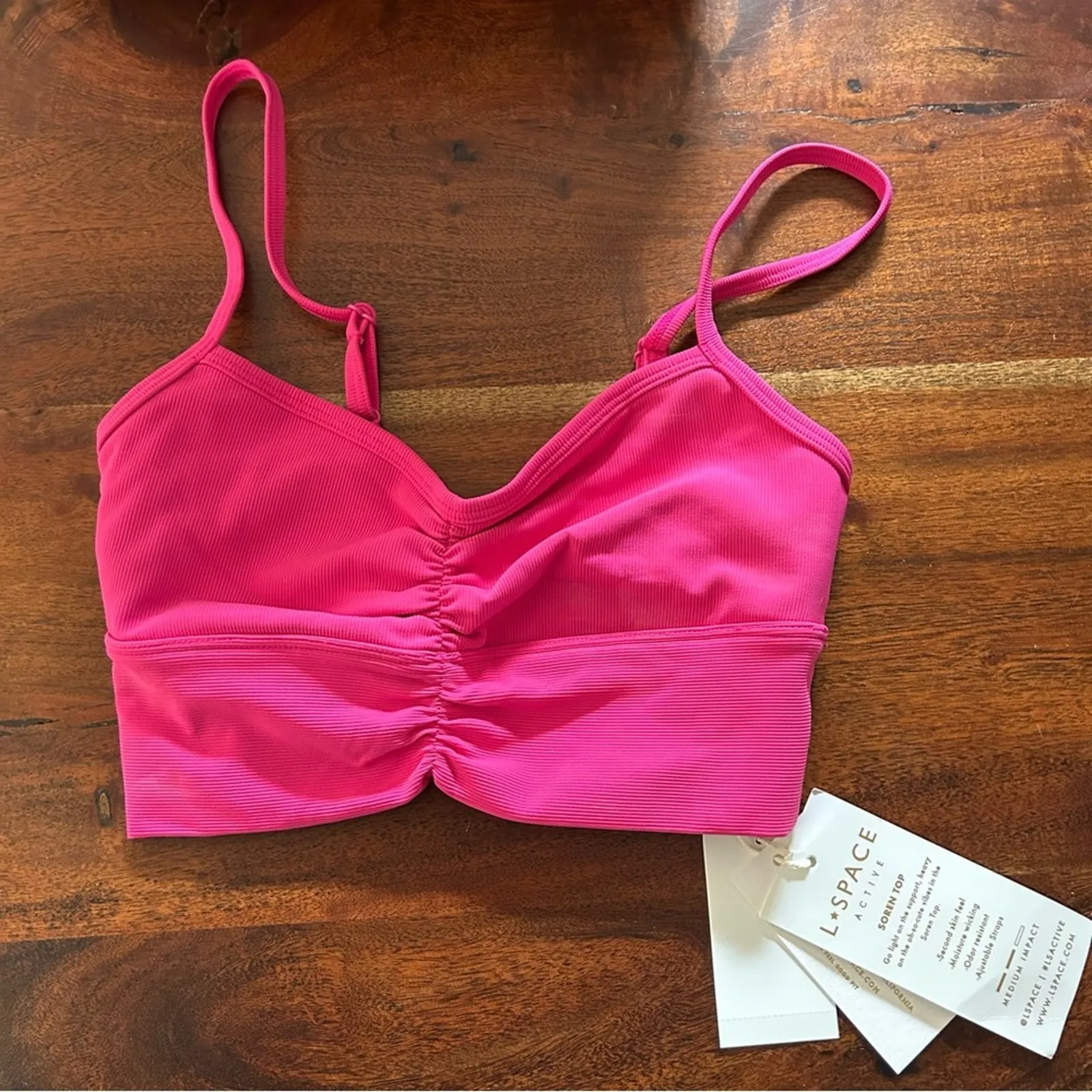 L*Space Active Soren Top Cinched‎ Sports Bra Tank Bougainvillea Pink NWT Size XS - Image 3