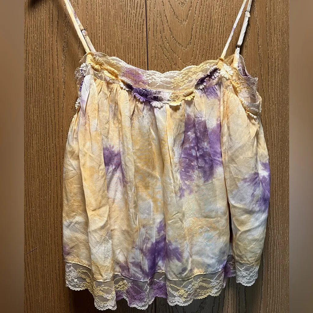 NWT! Anthropologie Purple and Yellow Tie-Dye Lace Trimmed Cami - Image 4