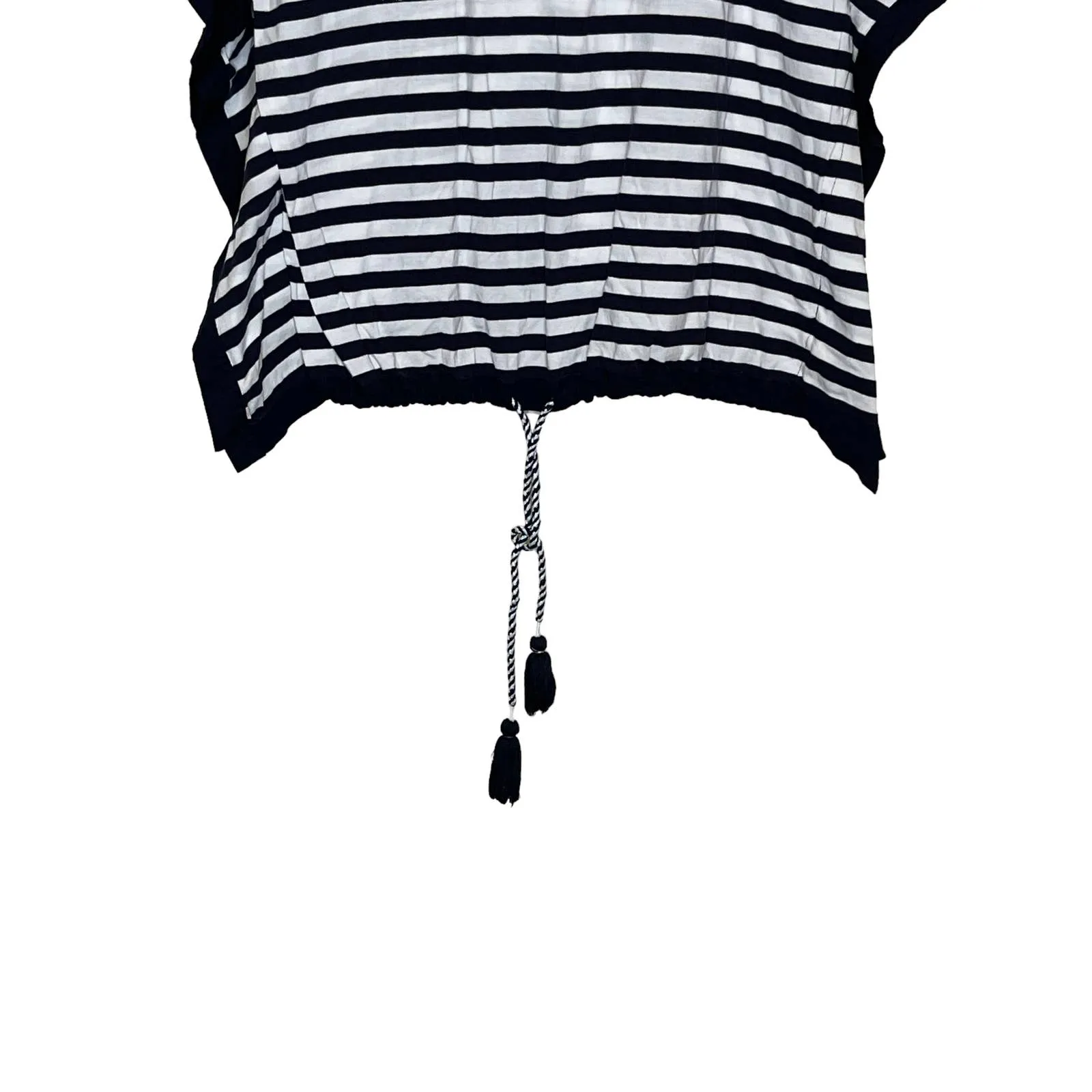 Talbots Women's Top Poncho Coverup Striped‎ Cotton Tasseled White Black Small - Image 4