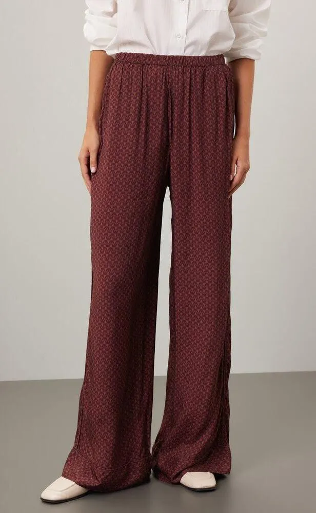 SPLENDID Purple Maroon Abstract Satin Lumi Wide Leg Pants Size Extra Small - Image 3