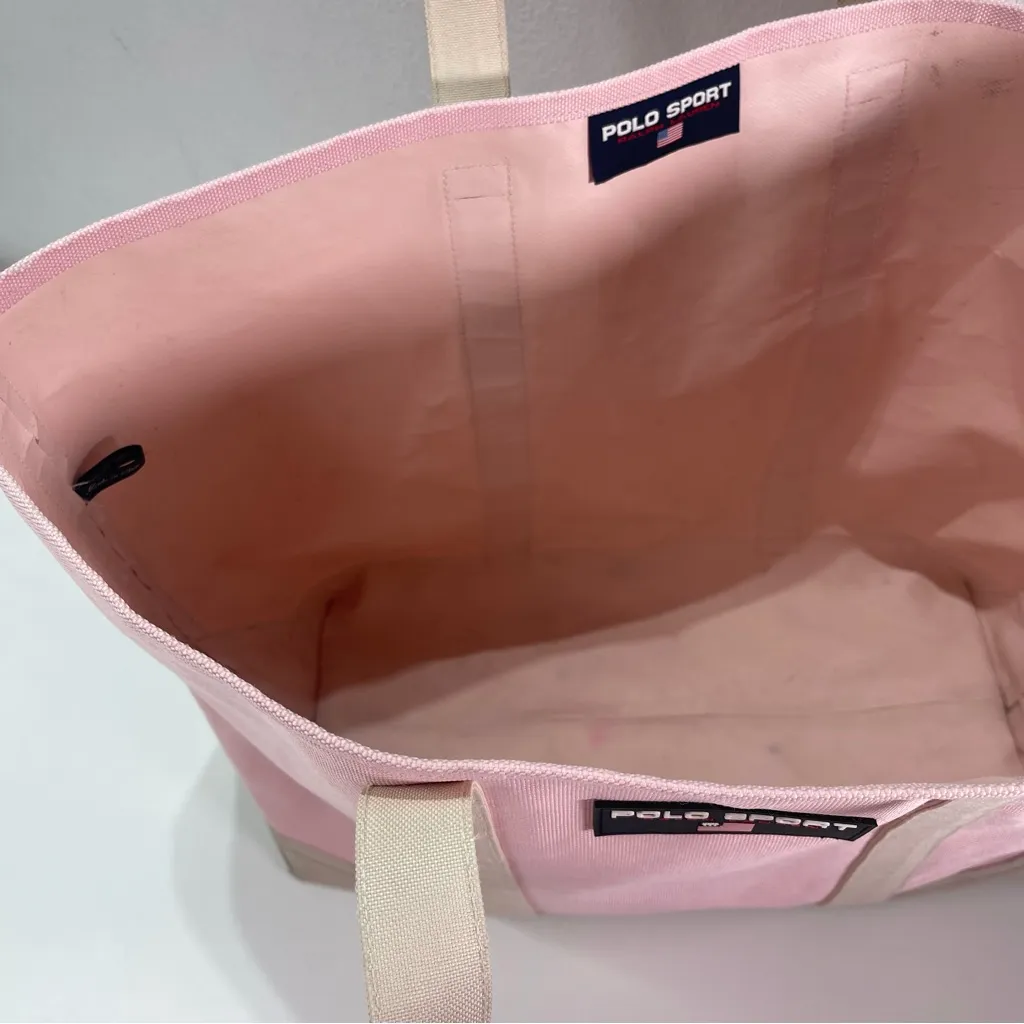 Vintage Polo Sport Ralph Lauren Baby Pink Canvas Large Tote City Gym School  Bag - Image 6