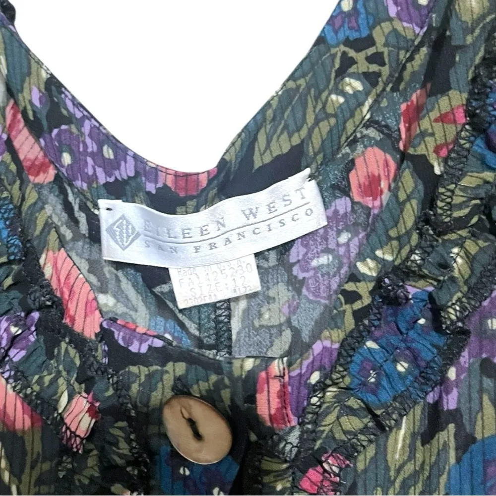 Vintage Eileen West Floral 100% Rayon Sheer Button Down Dress Medium Best Blue - Image 6